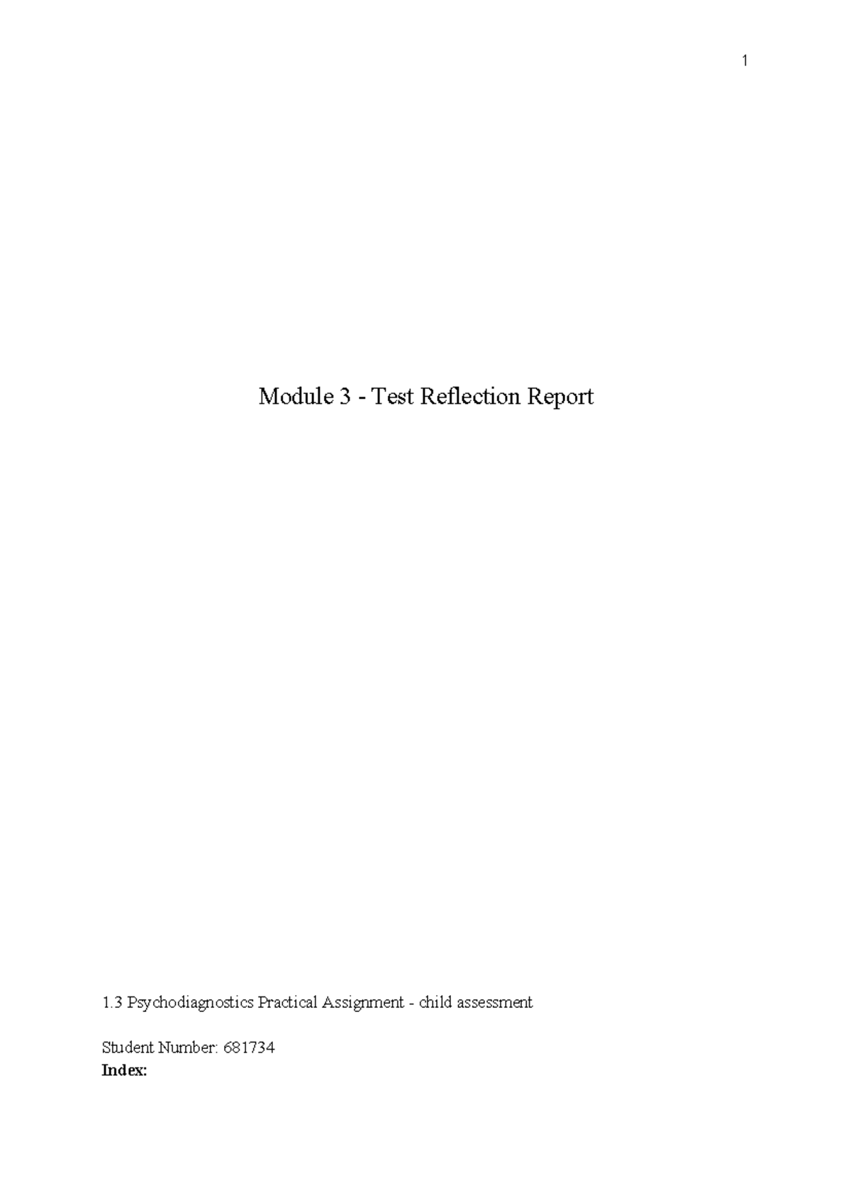 Module 3 Test Reflection: Child Assessment in Psychodiagnostics ...