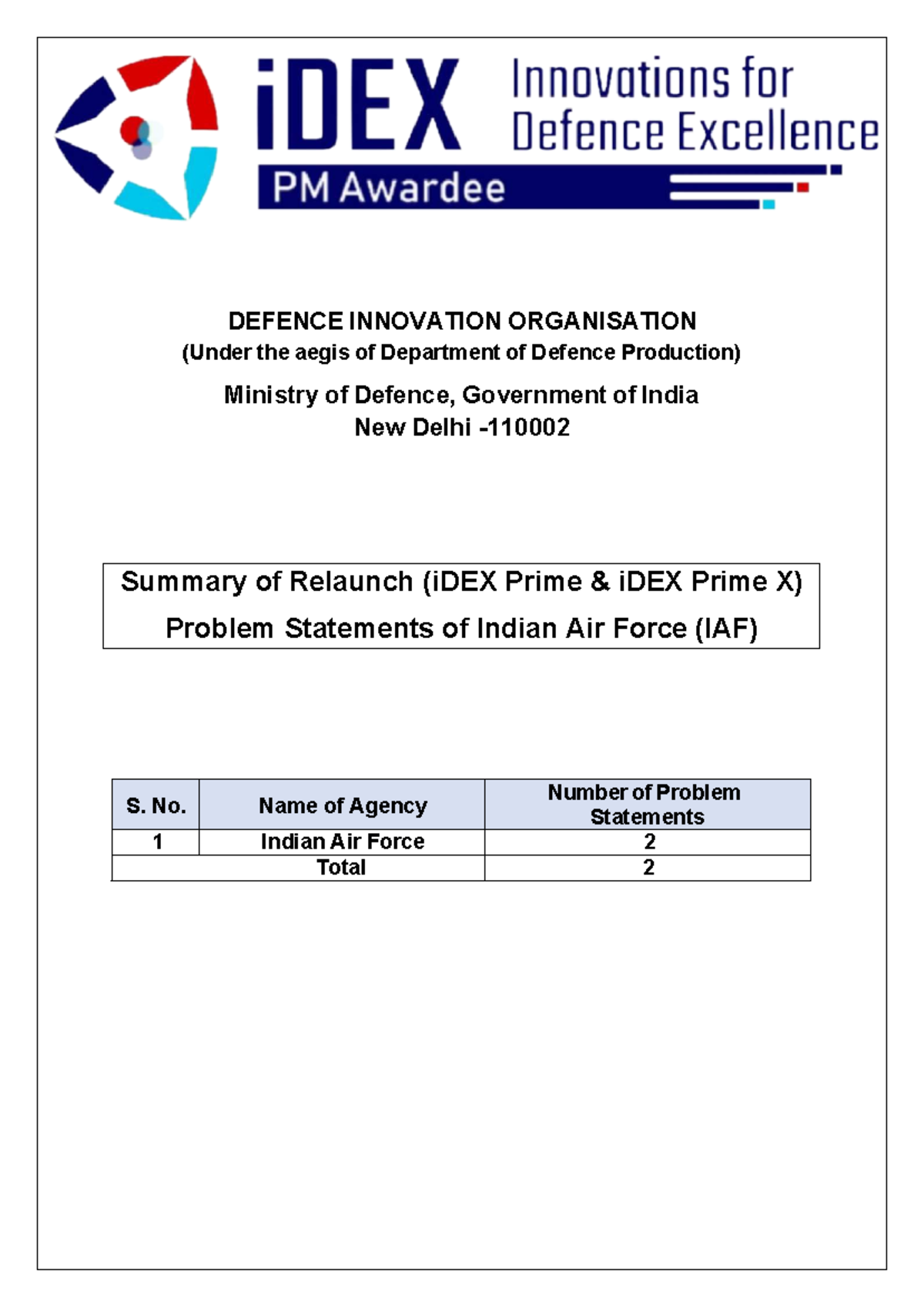iDEX Prime Problem Statements for Indian Air Force (IAF) - Studocu