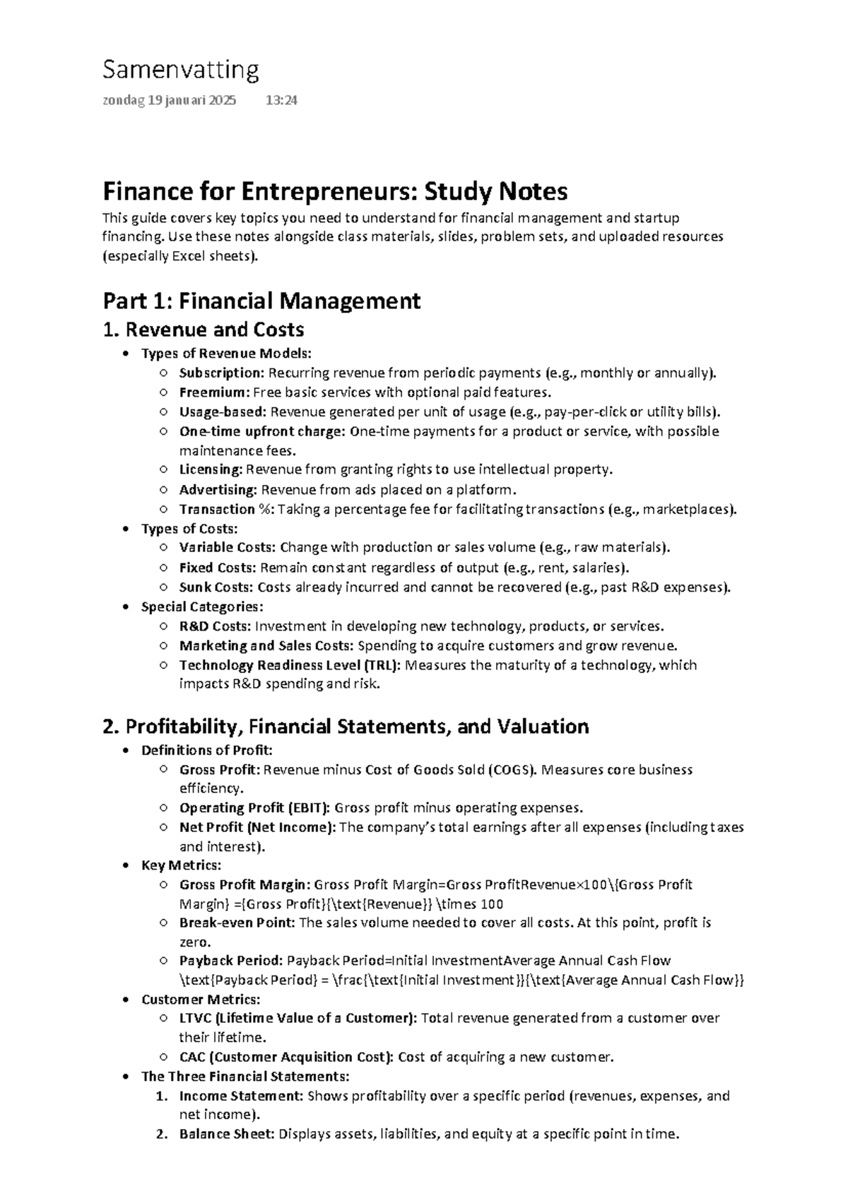 Finance for Entrepreneurs: Study Notes (FIN101) - Studeersnel