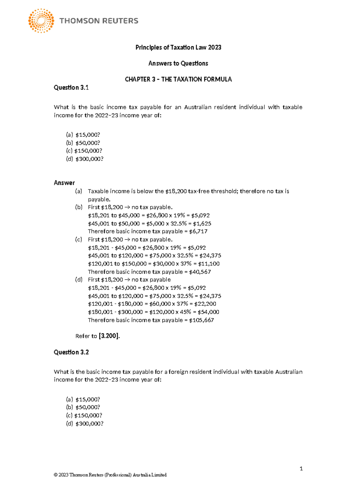 Principles of Taxation Law 2023: Answers for Ch 3 Taxation Formula ...