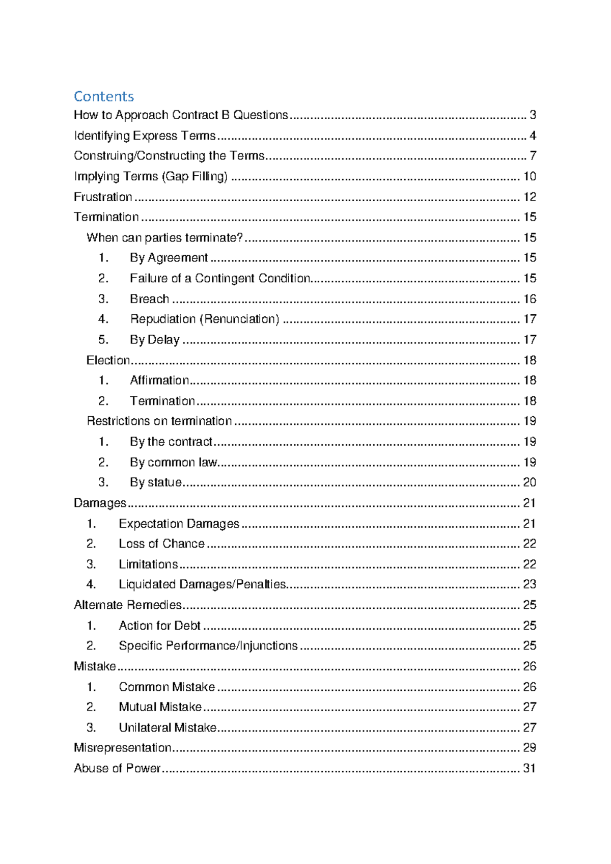 Law of Contract B: Summary Notes and Key Concepts for Study - Studocu