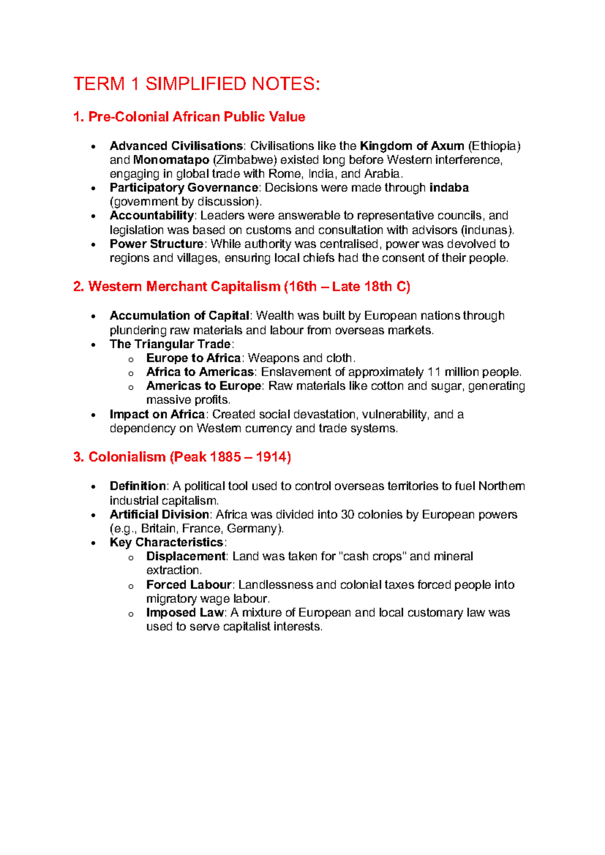 PDM A2: Simplified Notes on African Civilisations, Colonialism, and ...