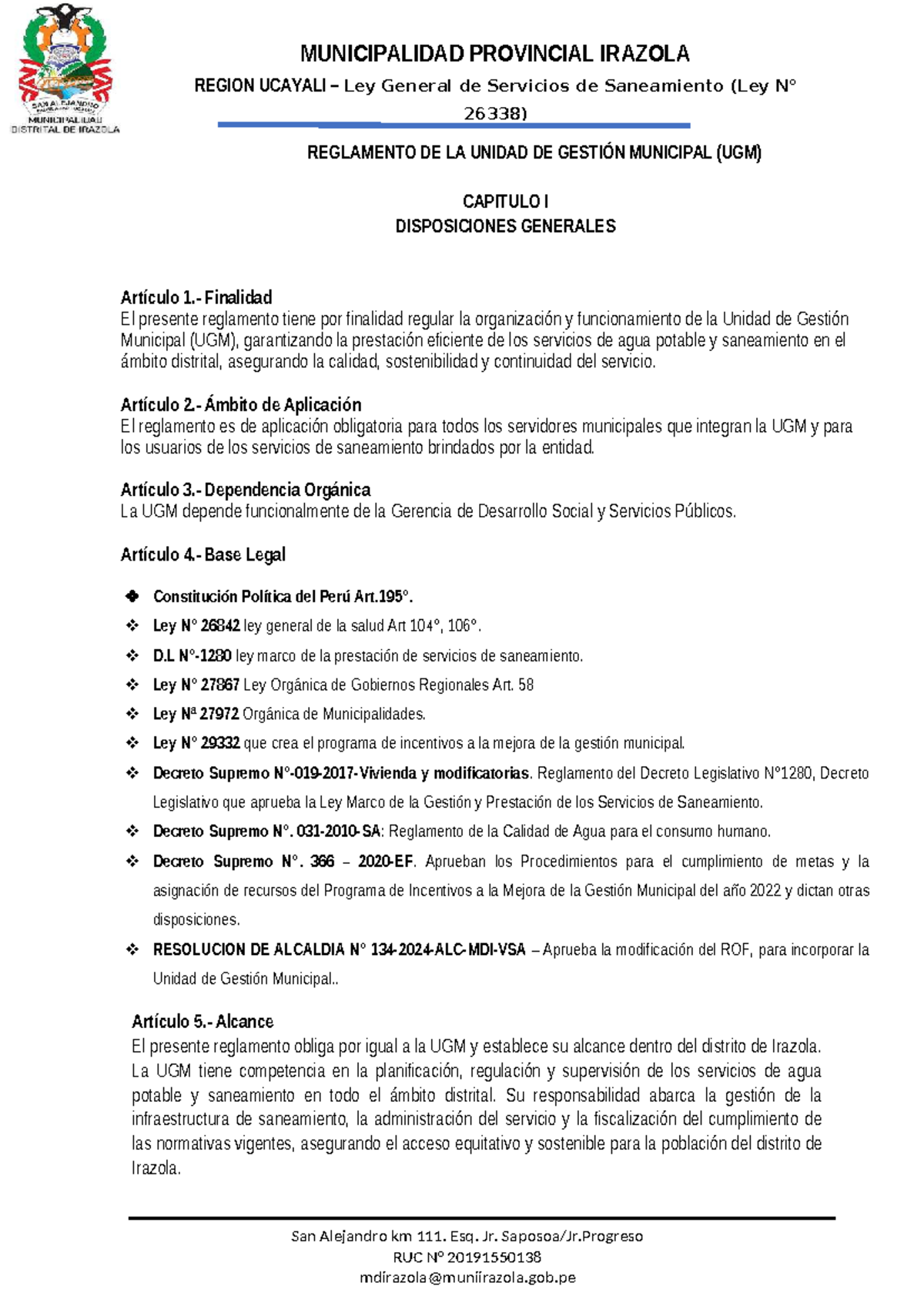 Reglamento de la UGM - Ley General de Servicios de Saneamiento - Document Preview