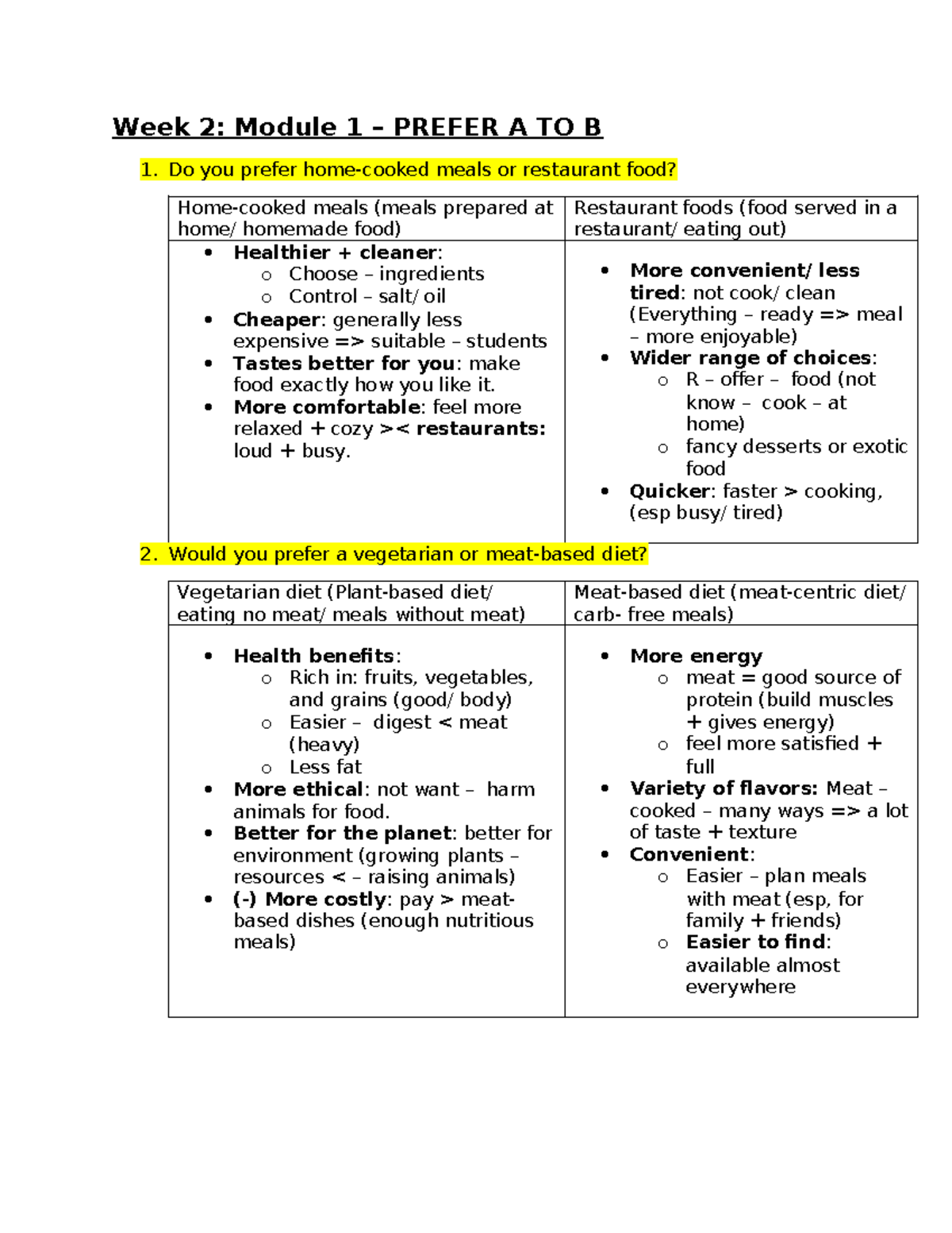 Speaking Part 1 Practice: Week 2-10 Module Insights - Studocu