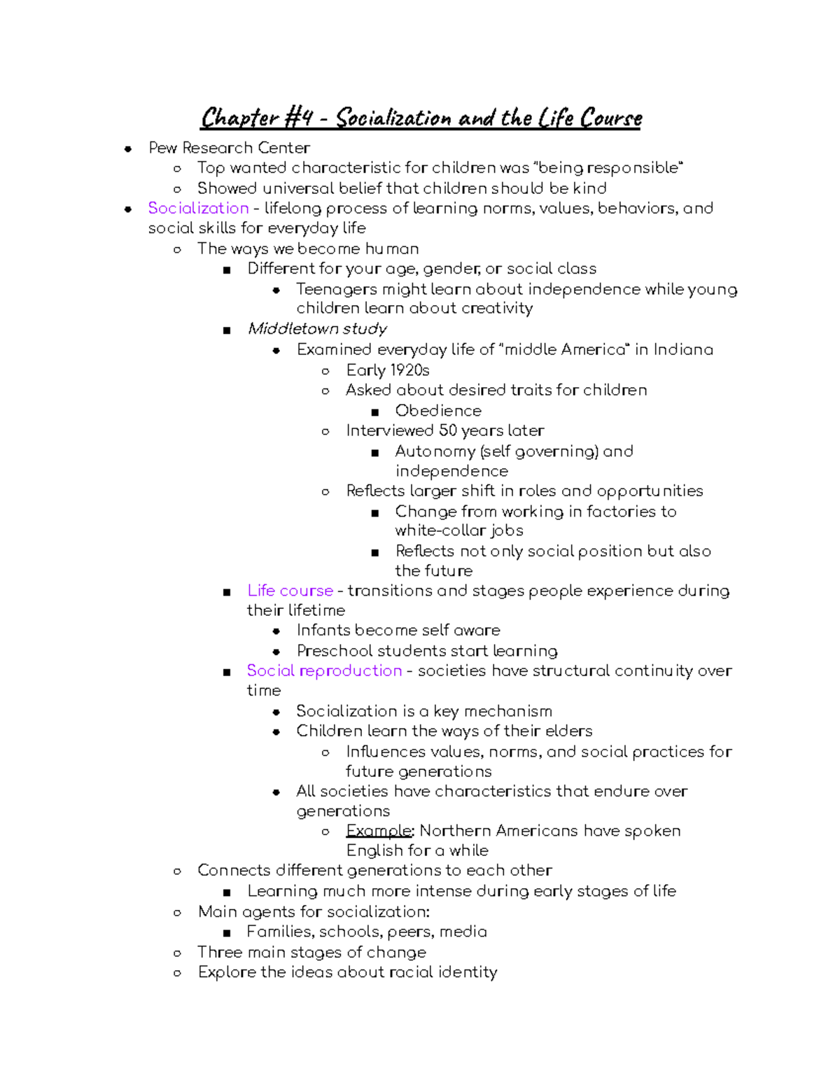 Socialization and Life Course Dynamics - SOCL 250 Lecture Notes - Studocu