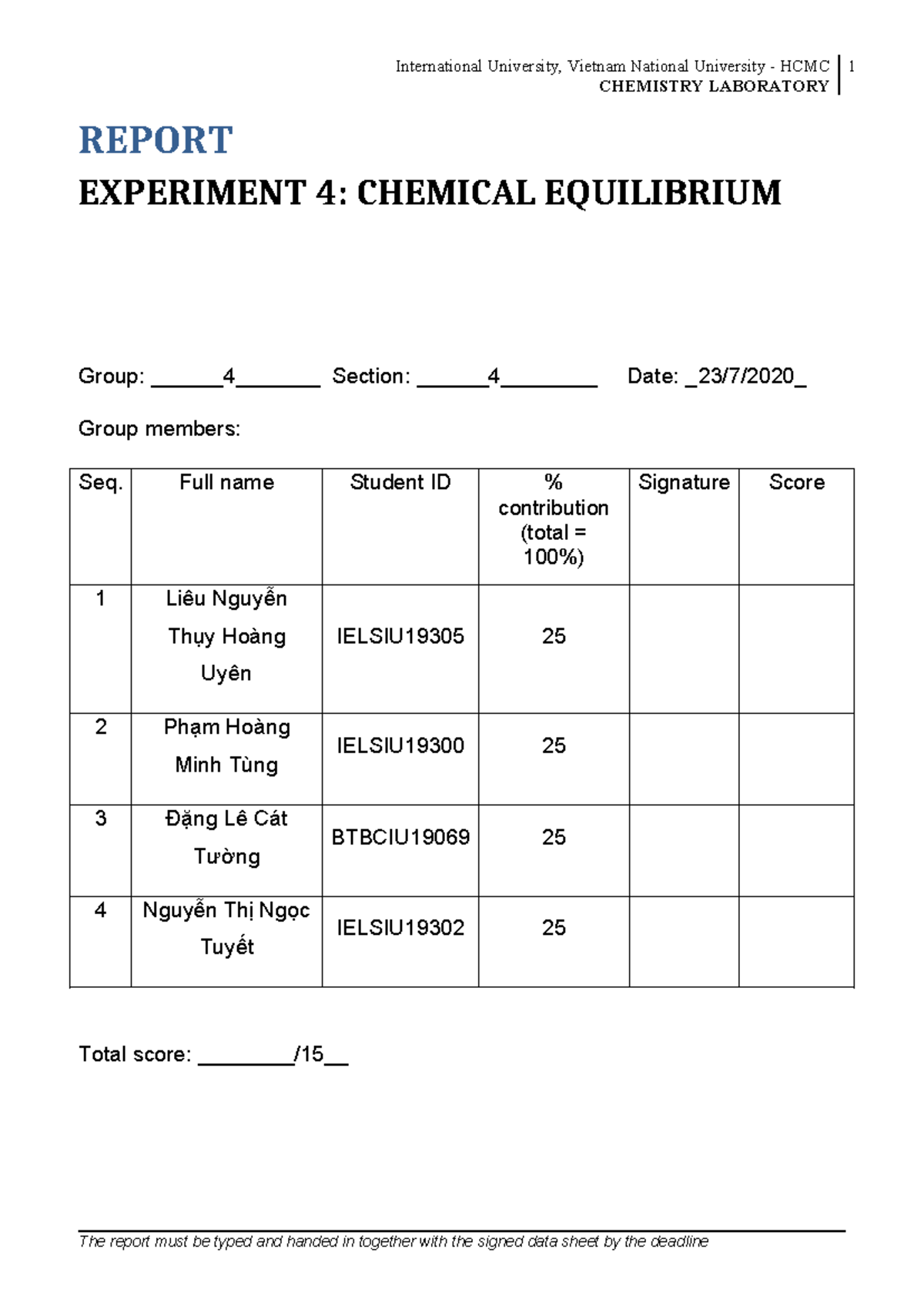 Report Chem-Lab 4 official - CHEMISTRY LABORATORY REPORT EXPERIMENT 4 ...
