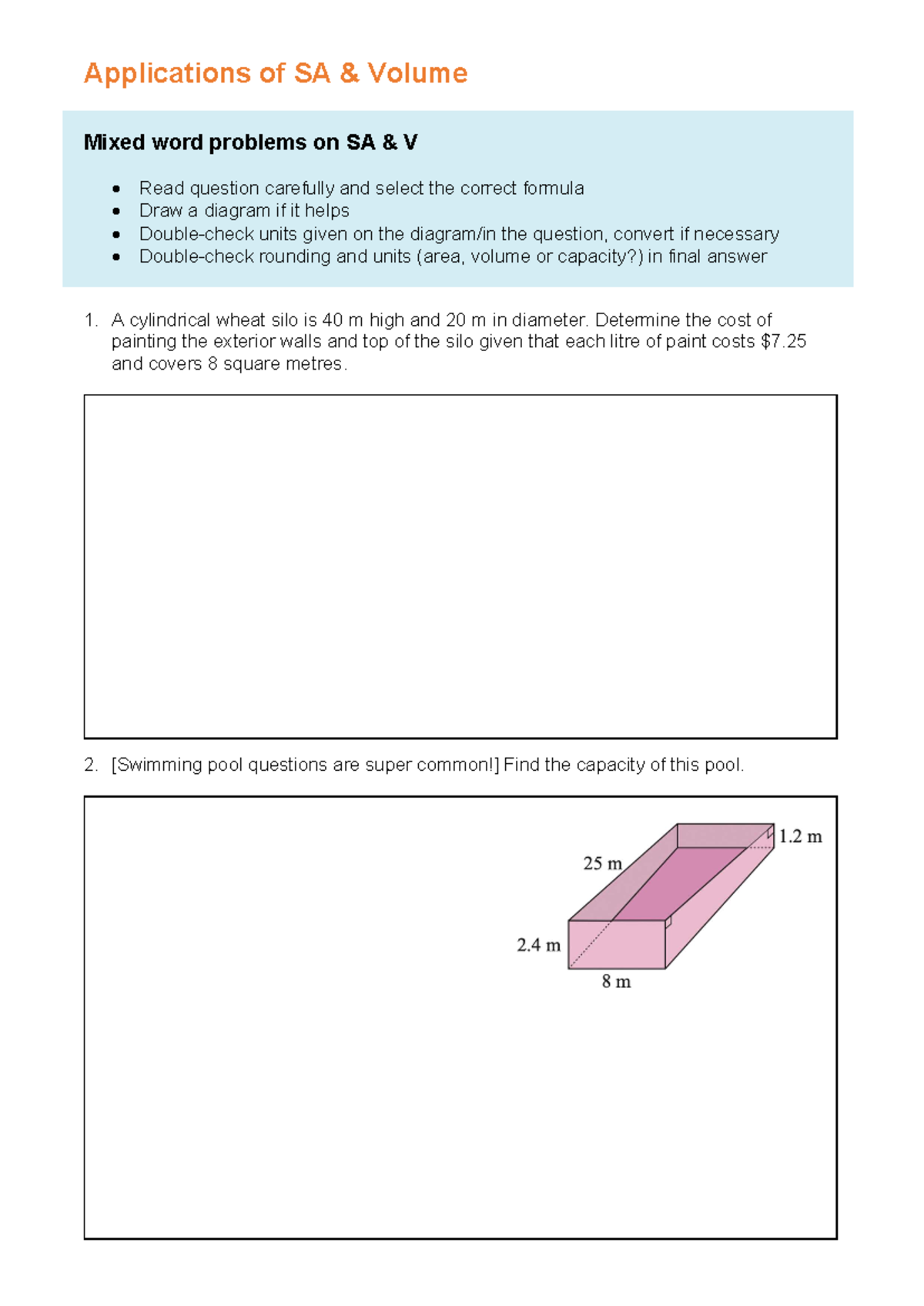 Applications of Surface Area & Volume Problems - Math 07 - Studocu