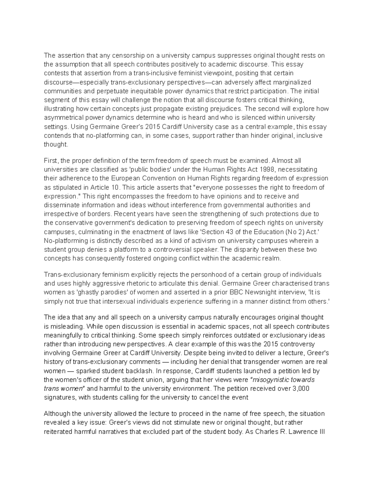 ULIC Essay Final: Feminist Perspectives on Censorship and Free Speech ...