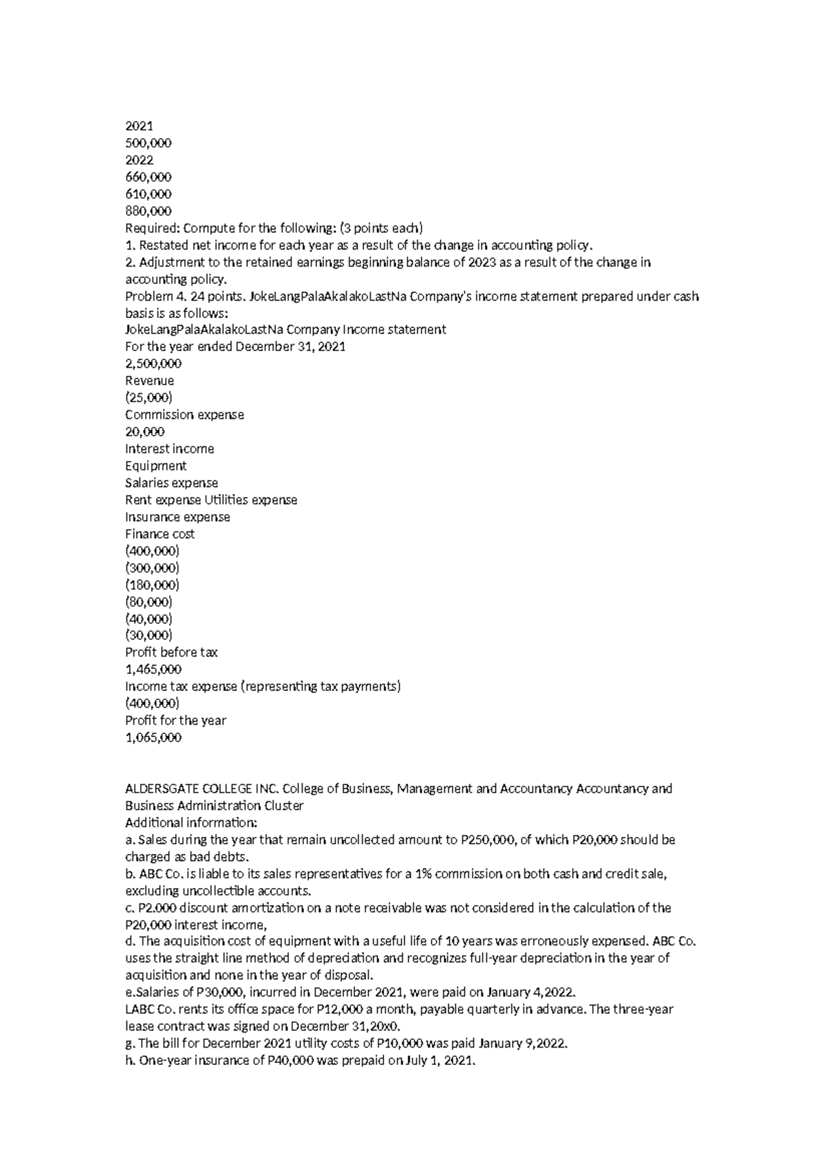 ACC 500 - Auditing and Accounting: Restatement & Reporting Analysis ...