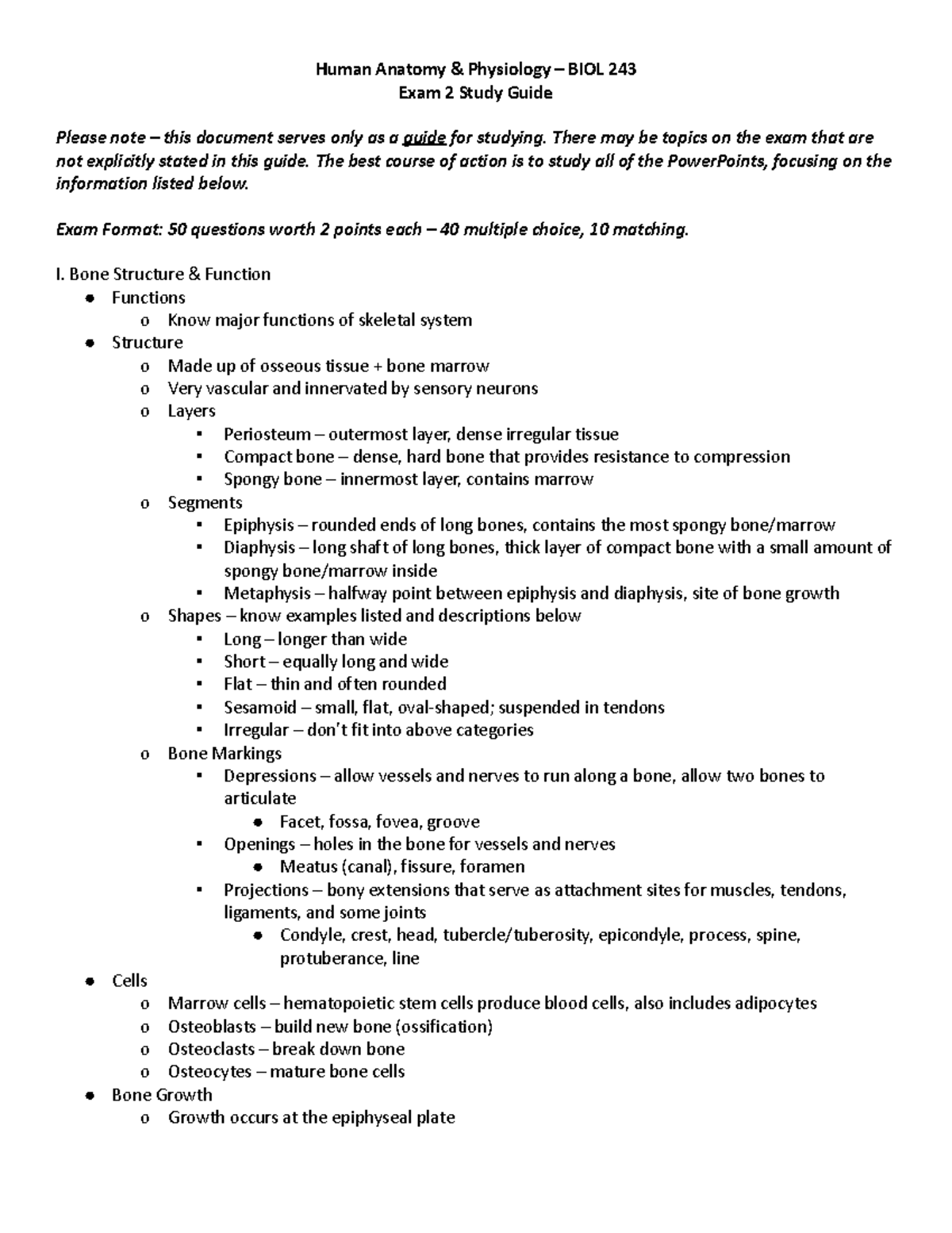 BIOL 243 Exam 2 Study Guide: Understanding Anatomy & Physiology - Studocu