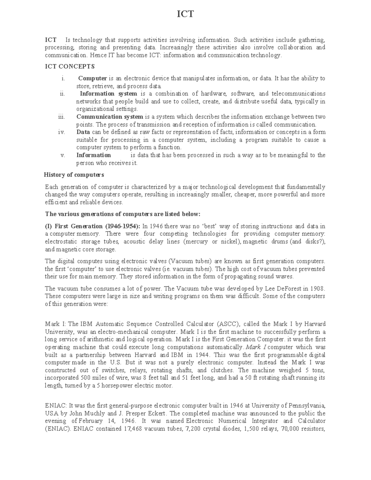 ICT Notes - ENJOY - ICT ICT Is technology that supports activities ...