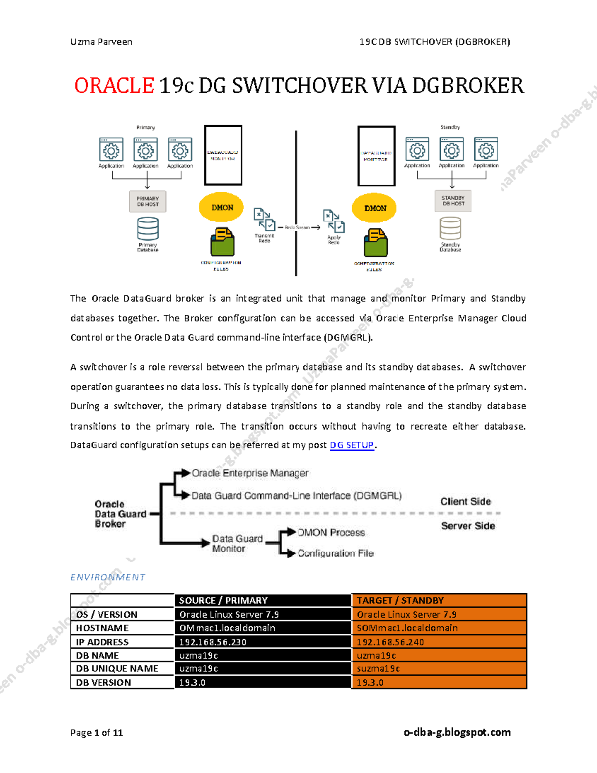 19C DB Switchover Guide via DGBROKER for Oracle DataGuard - Studocu