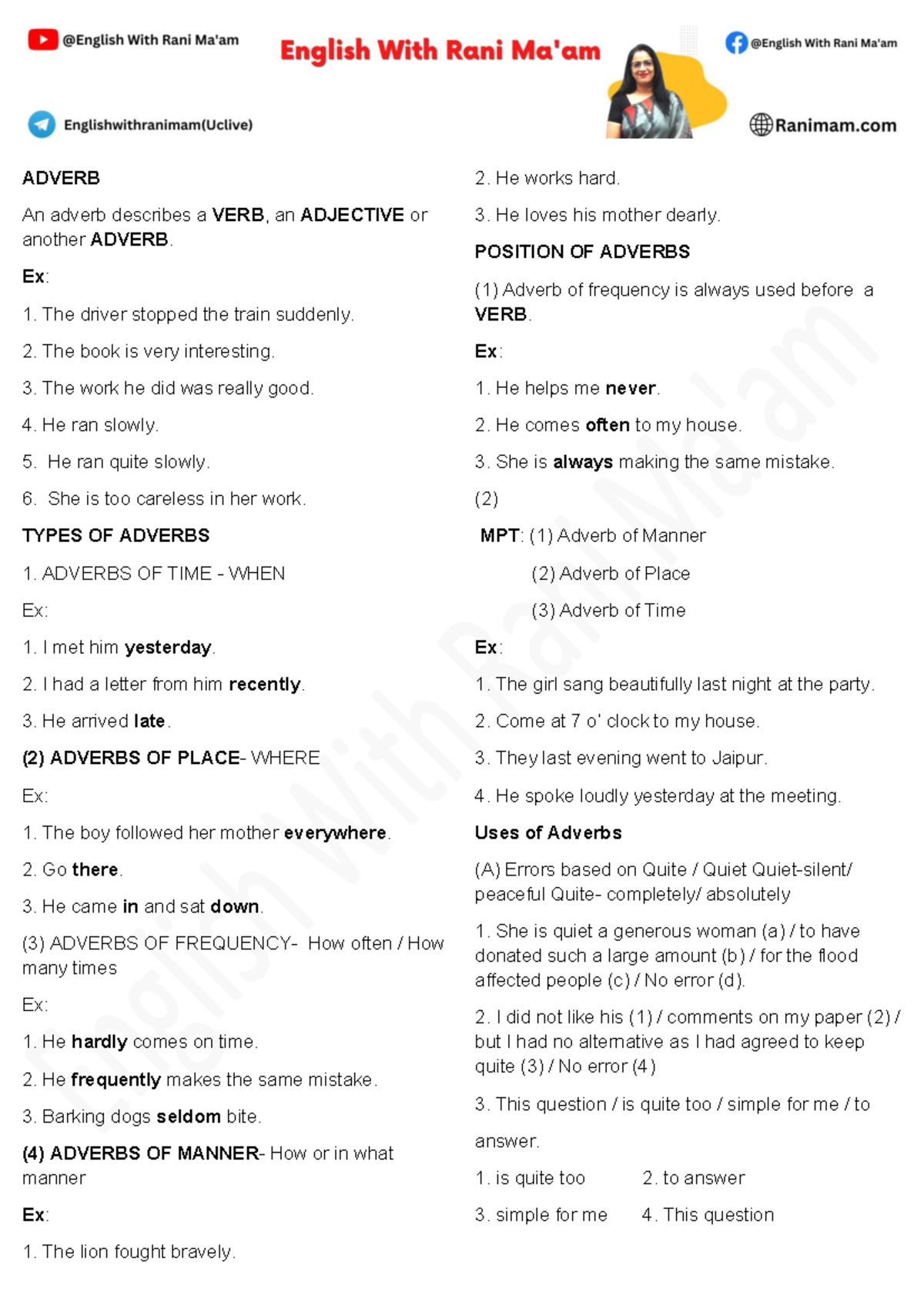 Adverb Types and Usage: Grammar Notes for Home (Grammar Batch) 7 PDF ...