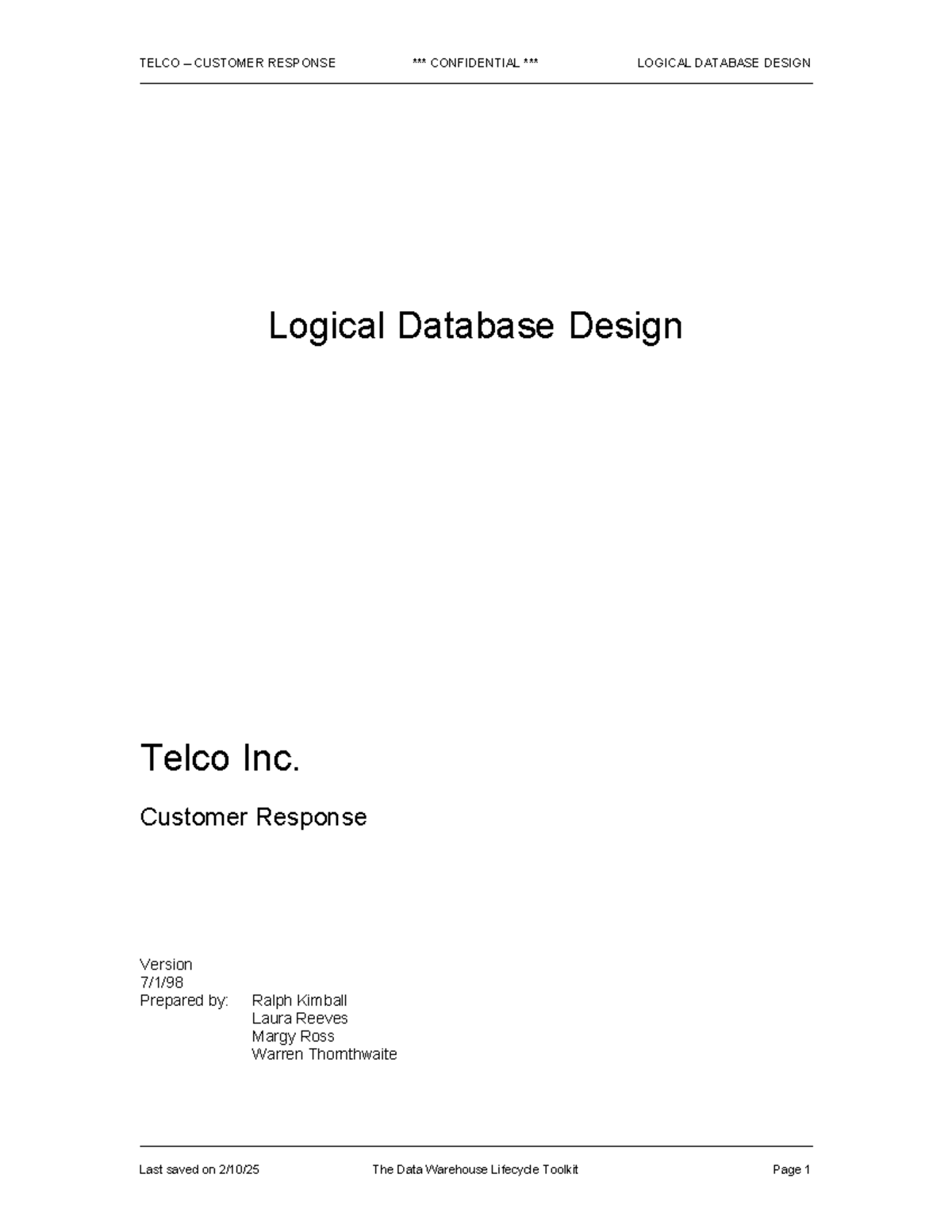 TELCO Logical Database Design for Customer Response System - Studocu