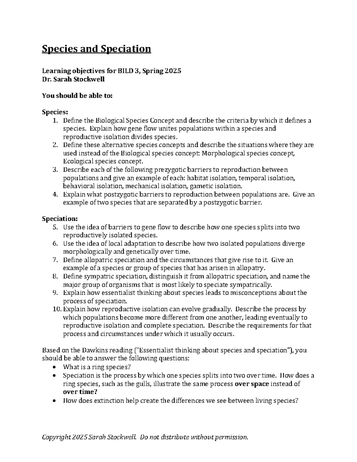 BILD 3 Final Exam Review: Key Concepts in Species & Speciation - Studocu