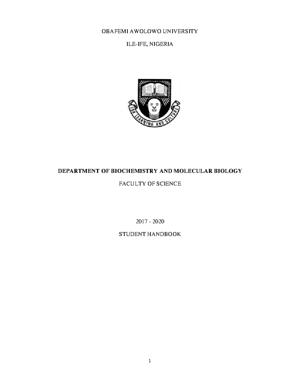 BCH Handbook Department of Biochemistry and Molecular Biology - OBAFEMI ...