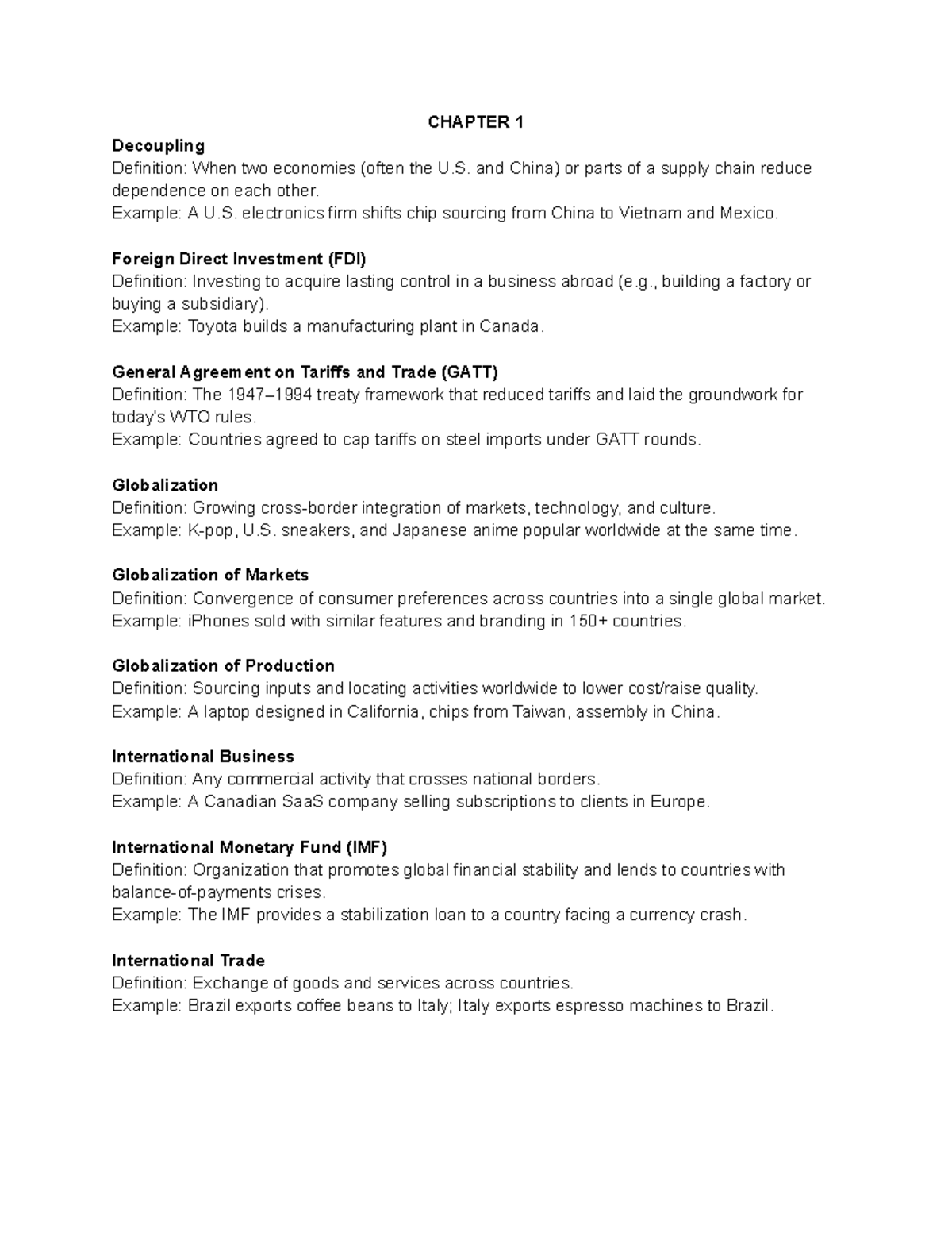 COMM211 Midterm Study Notes: Key Concepts in International Business ...