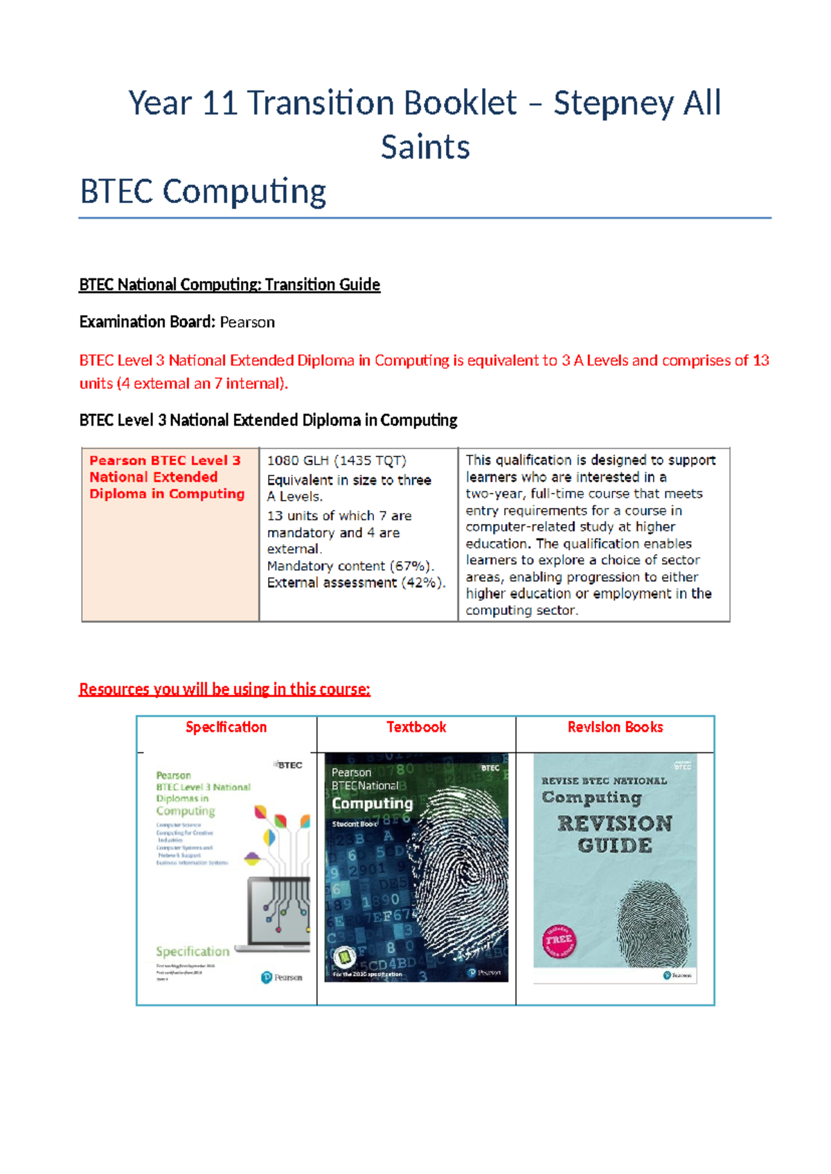 BTEC Computing Level 3 Transition Tasks Guide 2022 - Studocu