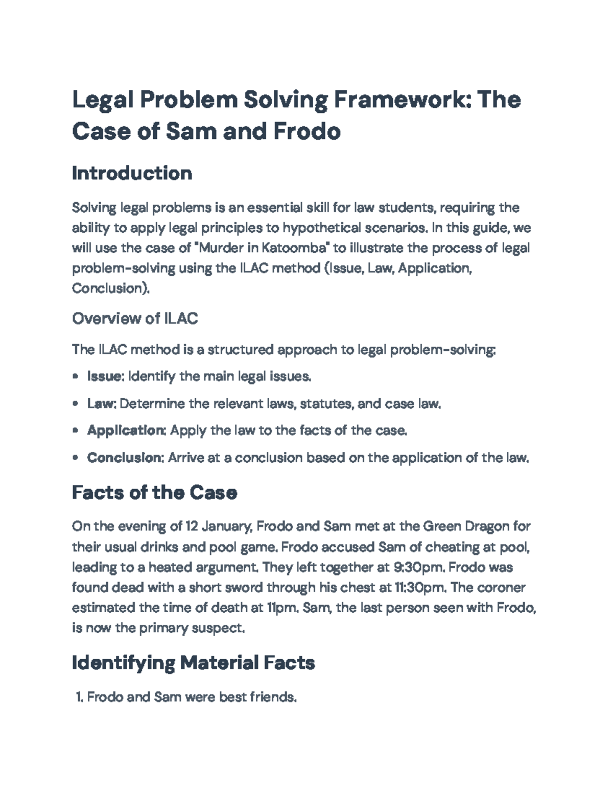 ILAC Method: Legal Problem Solving in Sam and Frodo Murder Case - Legal ...