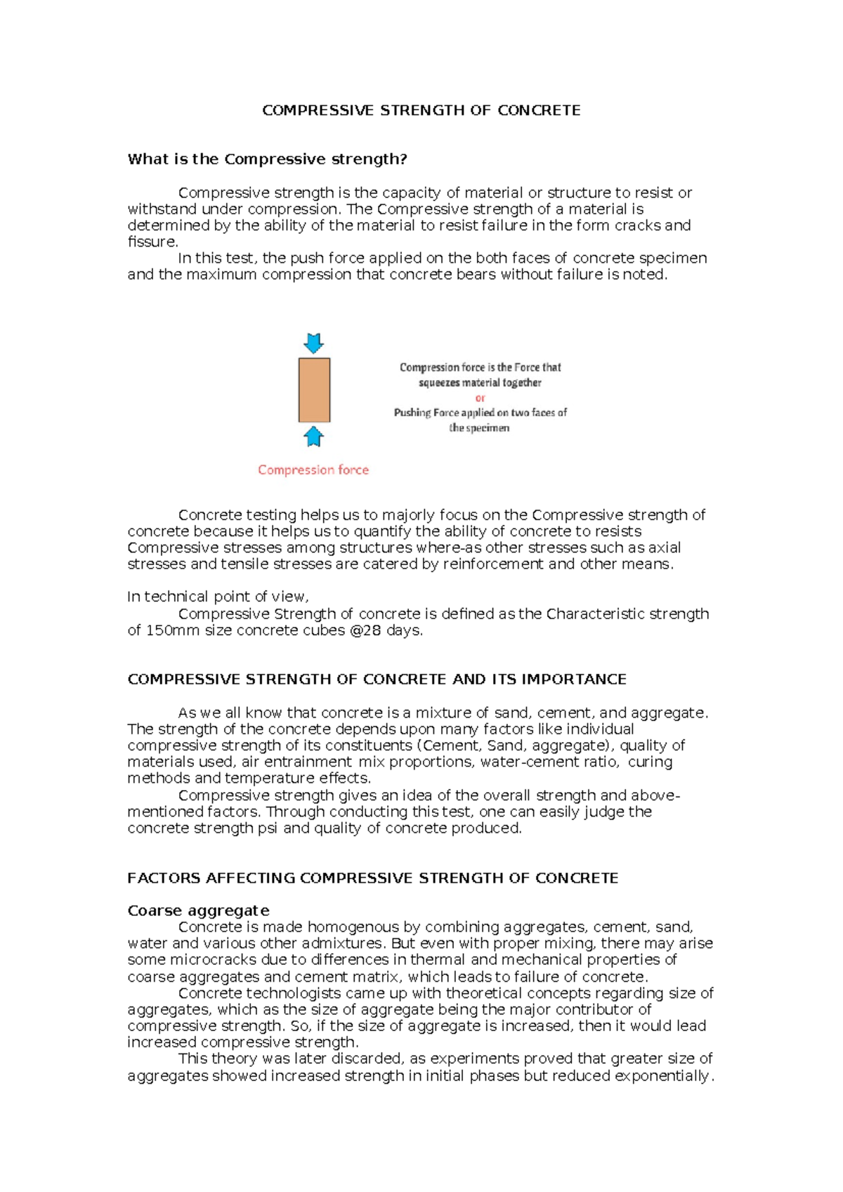 Concrete Compressive Strength Methods & Factors - CH-101 Notes - Studocu