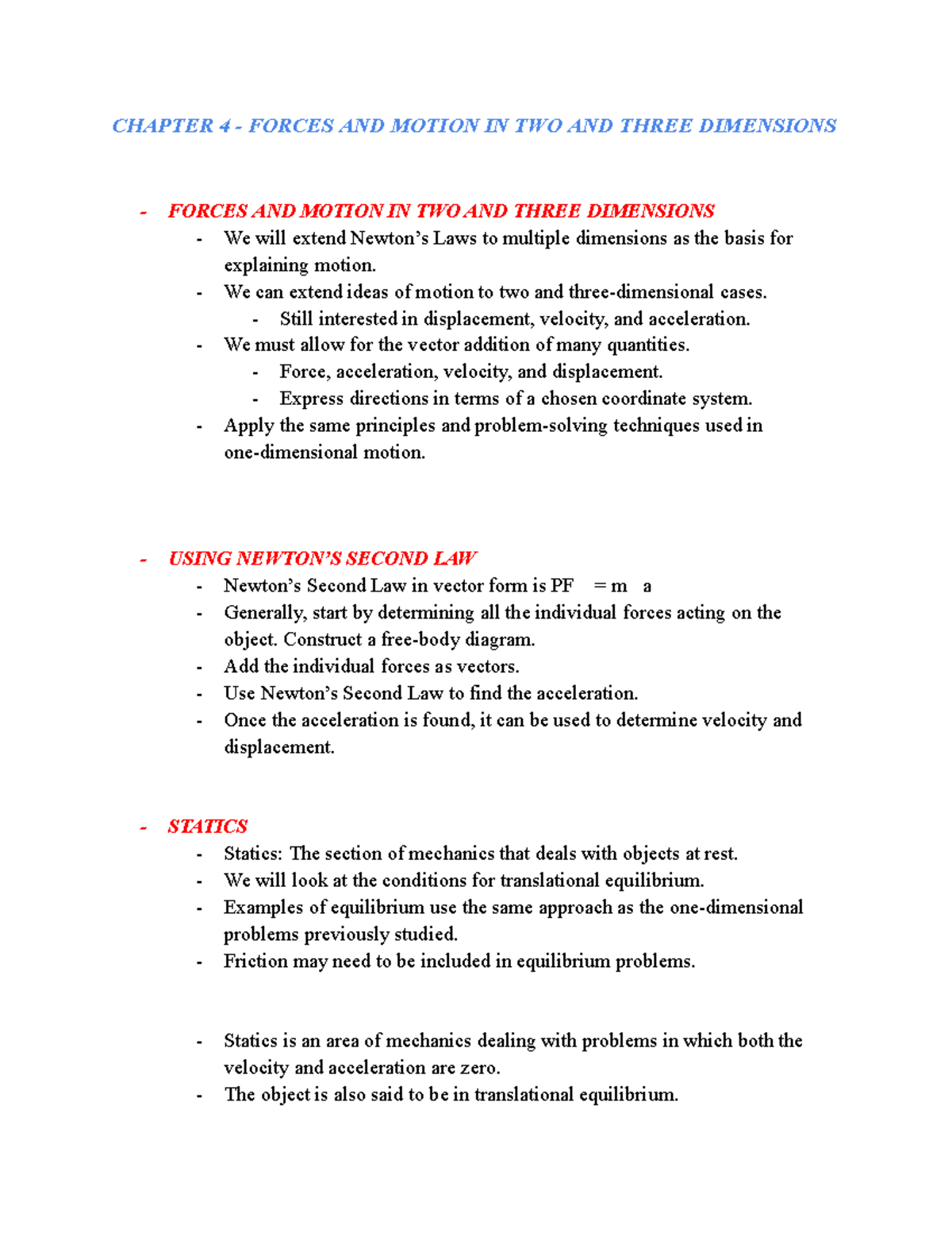 Physics - Chapter 4 - Google Docs1 - CHAPTER 4 - FORCES AND MOTION IN ...