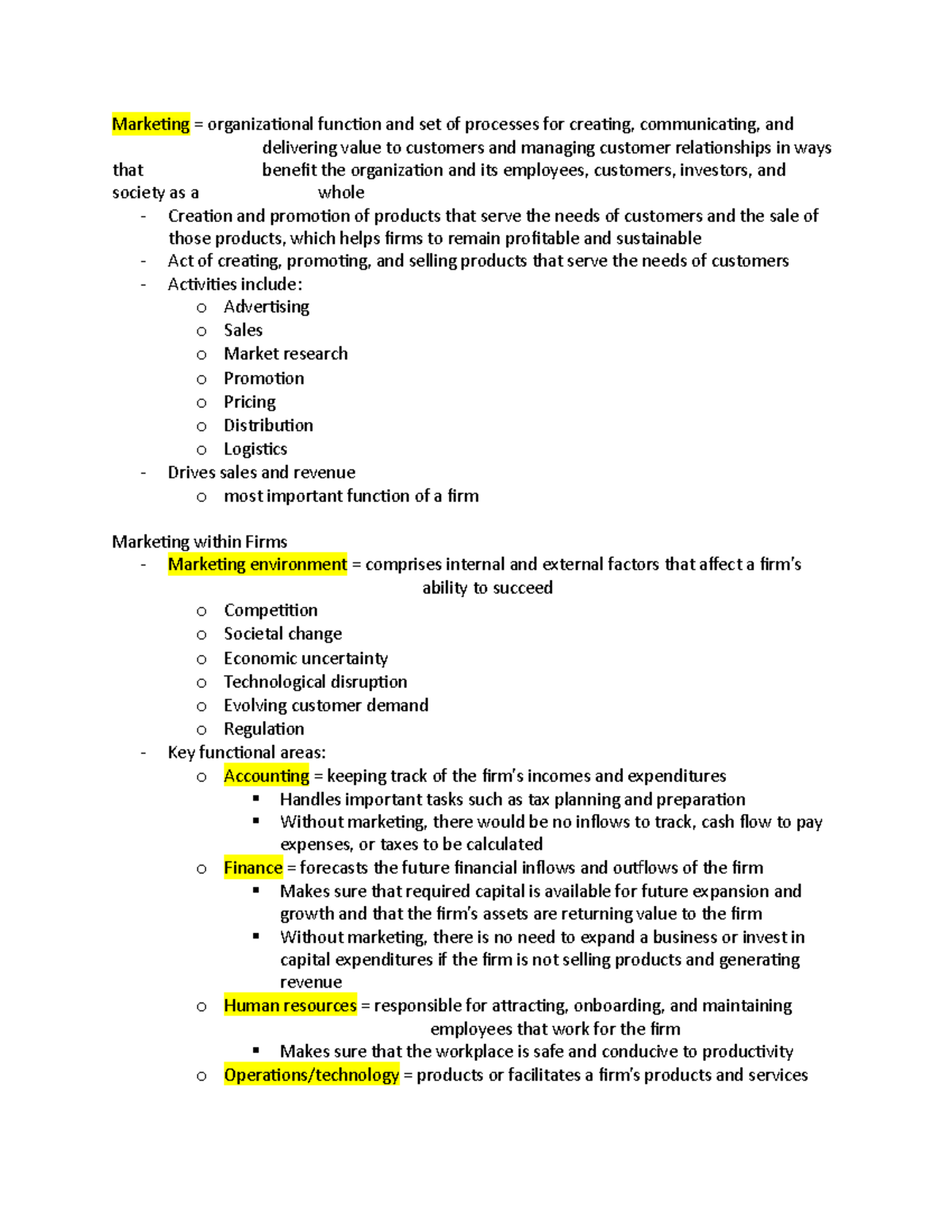 Unit 1 - unit 1 notes - Marketing = organizational function and set of ...
