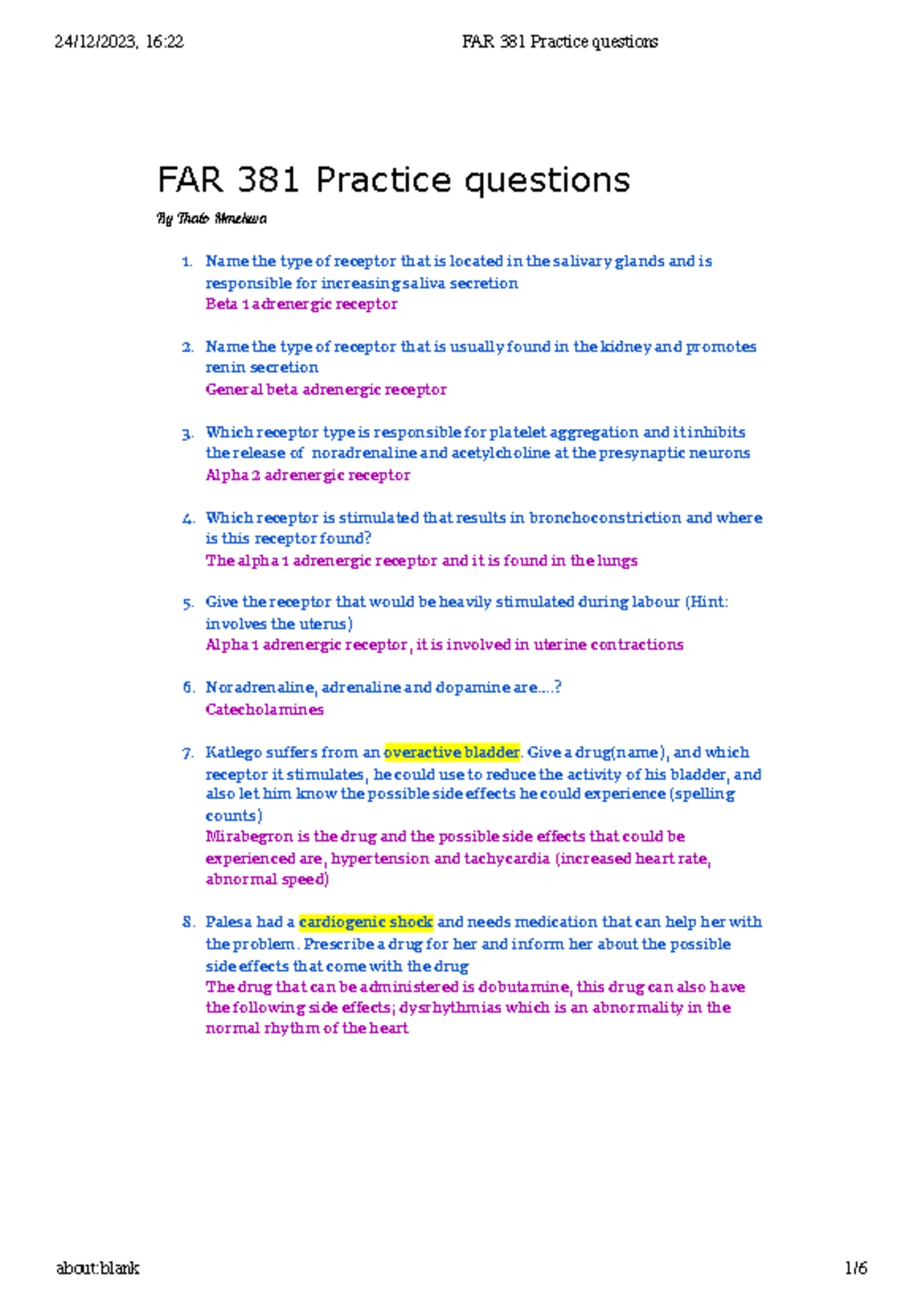 FAR 381 ST1A 2020 Memo - Past paper to help with prep - BCur/BNurs ...