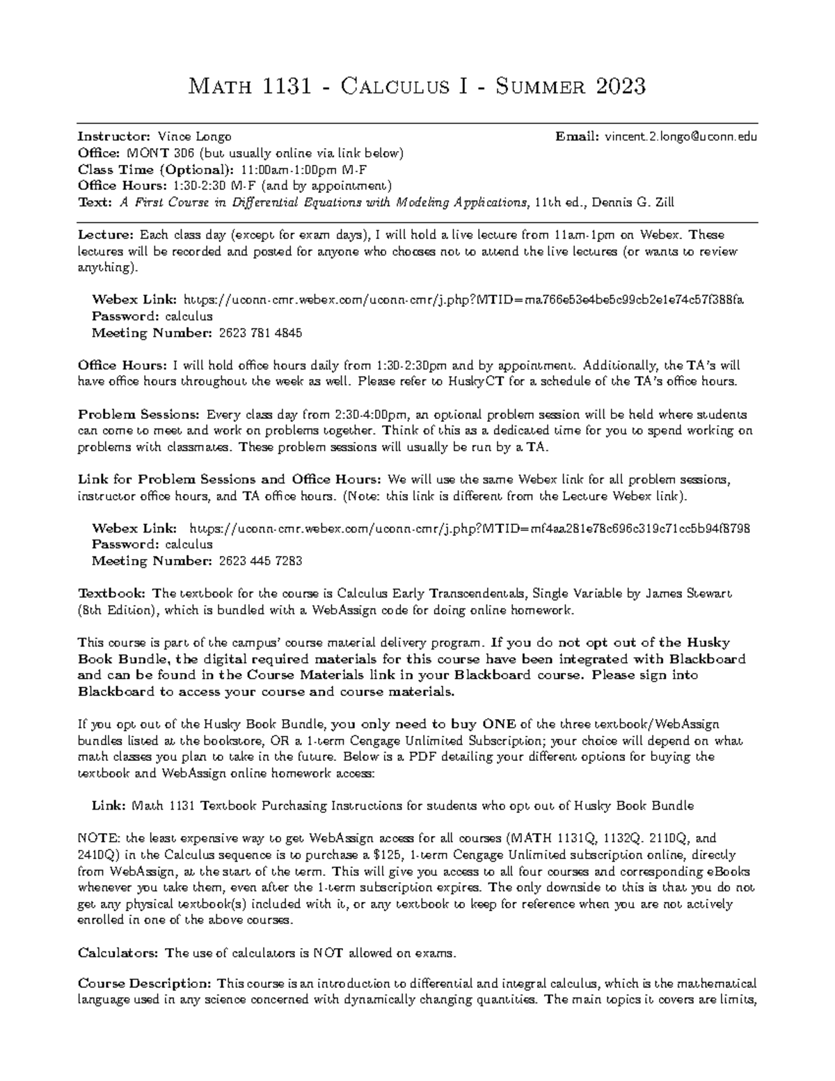 Math 1131 Syllabus: Calculus I Overview for Summer 2023 - Studocu