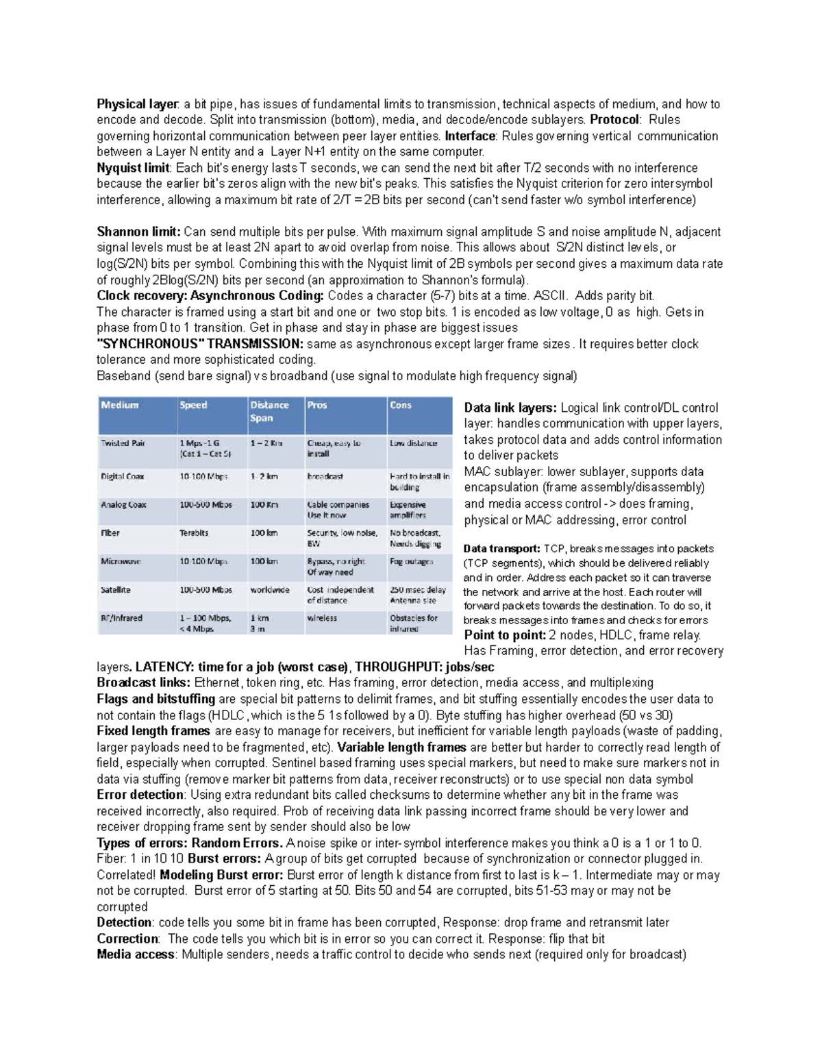 118 Cheatsheet - Physical Layer Transmission & Protocols Overview - Studocu