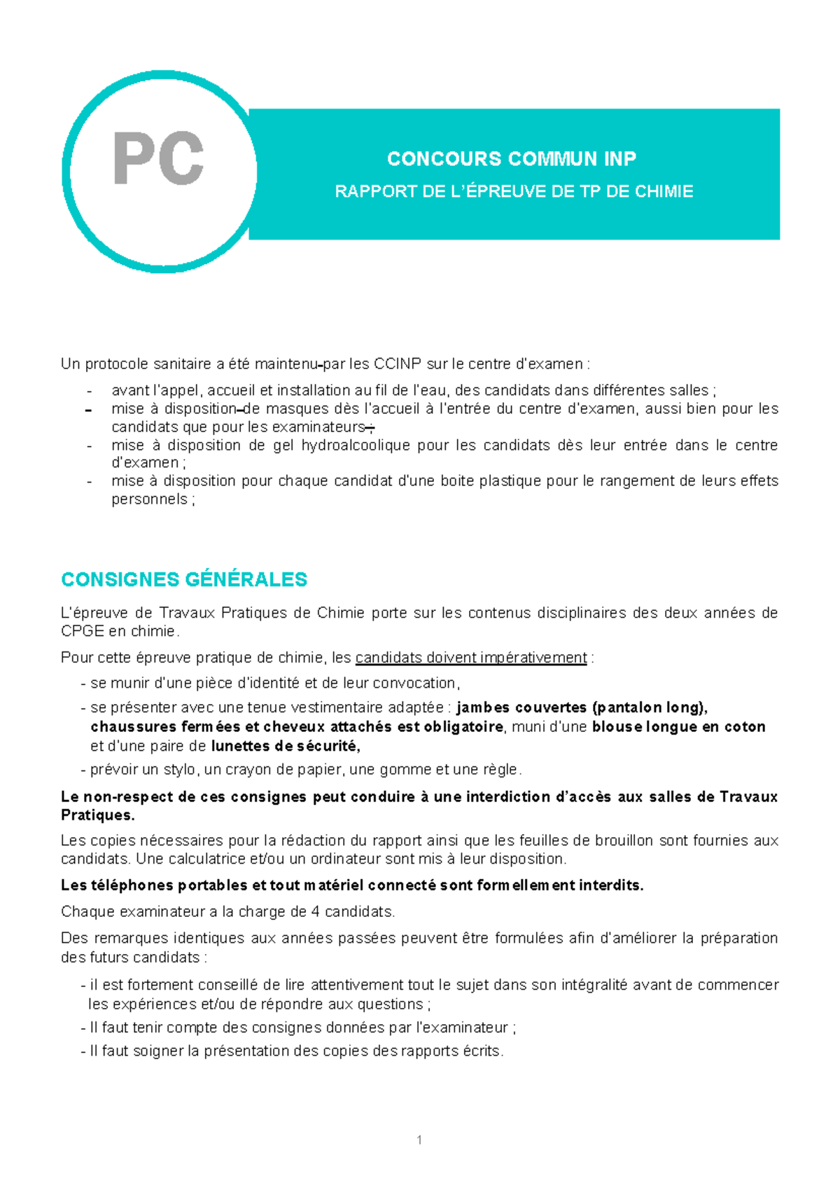 2023 Rapport Final TP Chimie PC-définitif - CONCOURS COMMUN INP RAPPORT ...