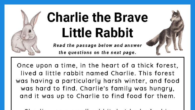 Grade 3 Reading Comprehension: Charlie the Brave Little Rabbit - Studocu