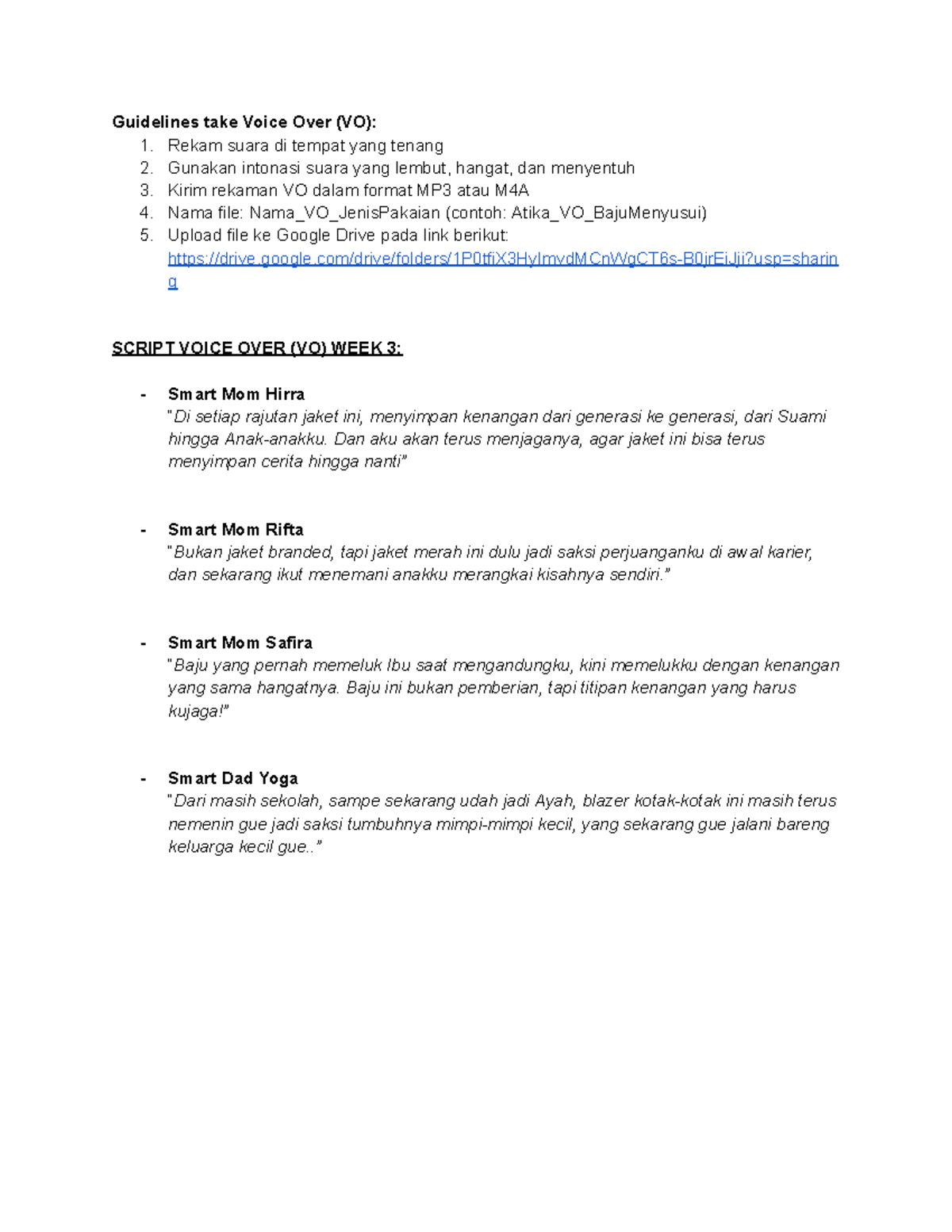 Guidelines for Voice Over (VO) Script - Week 3: Jagaceritanya - Studocu