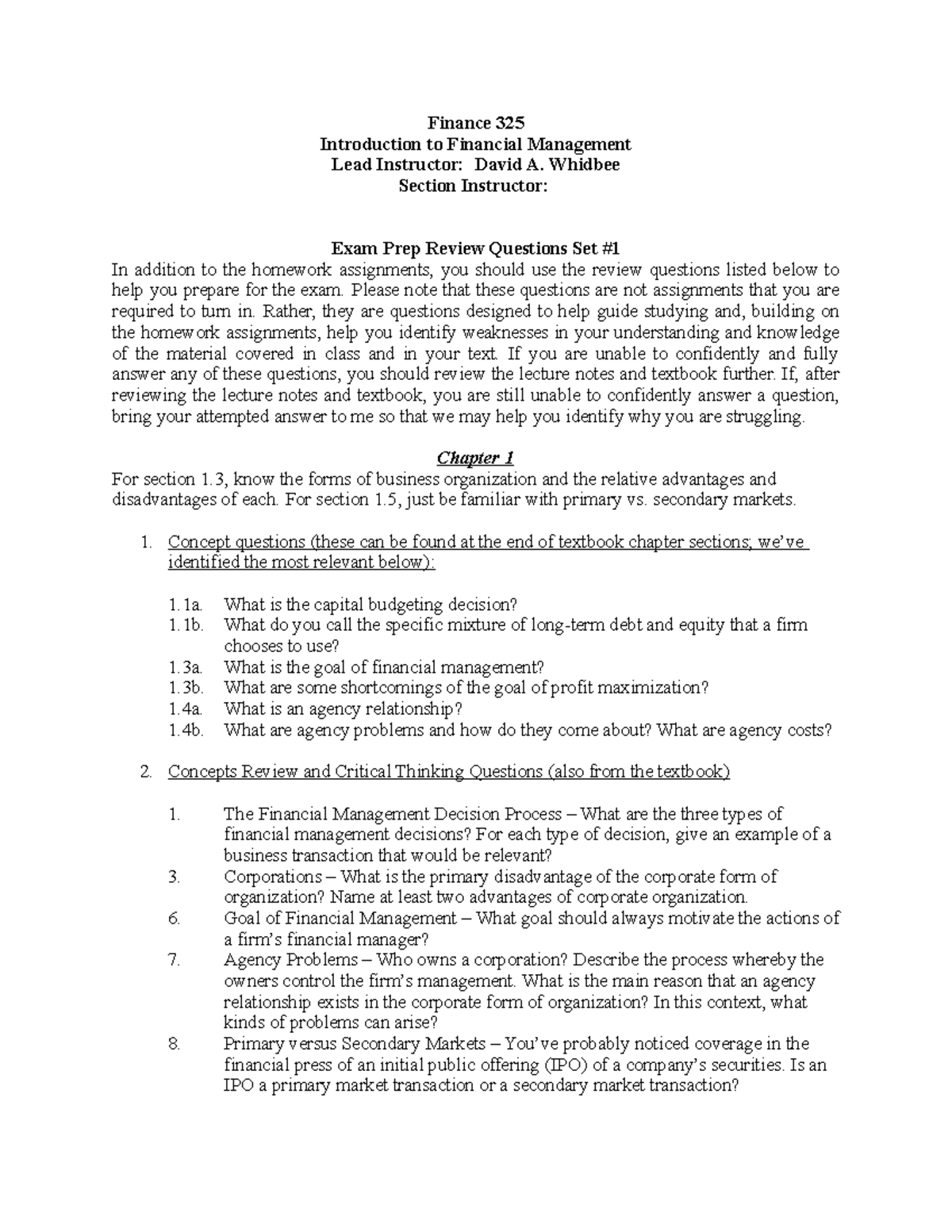 Finance 325 Final Exam Prep: Key Review Questions & Concepts - Studocu