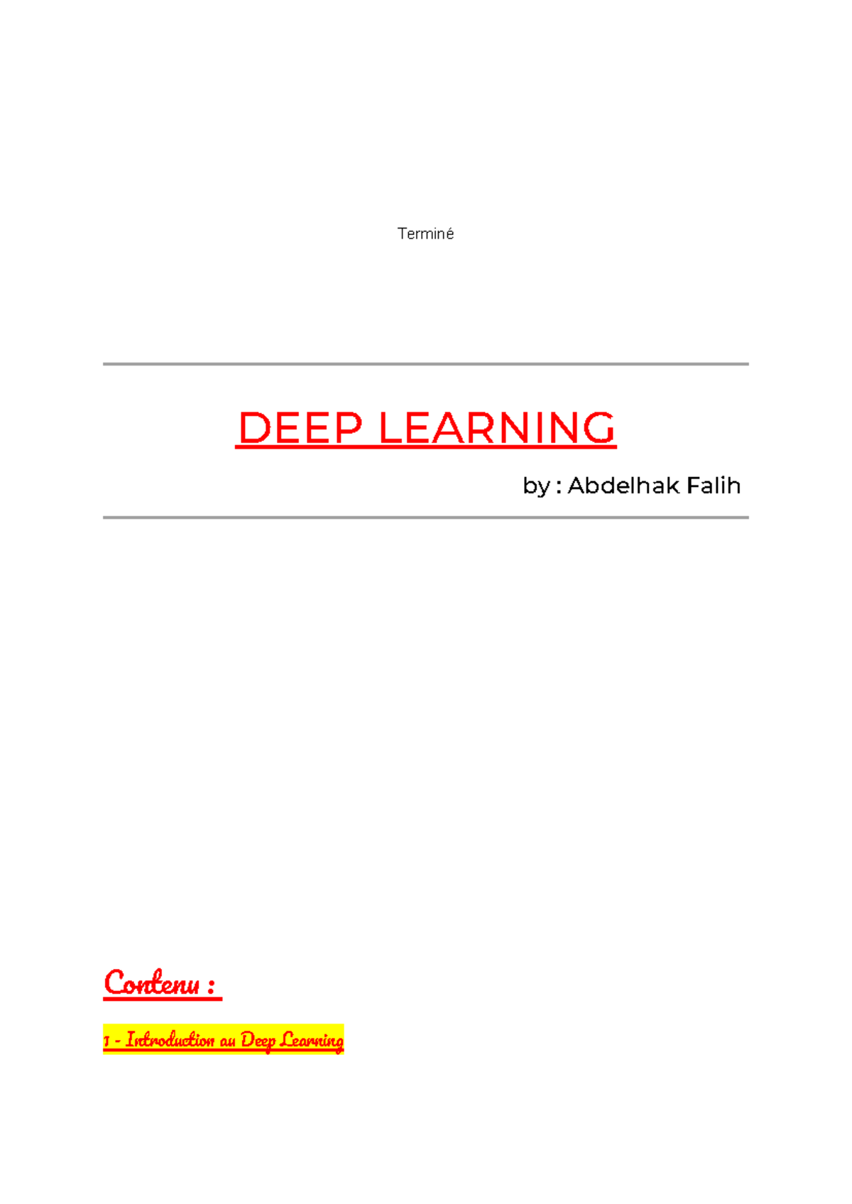 723019433 Cours 1 : Introduction au Deep Learning et Applications - Studocu