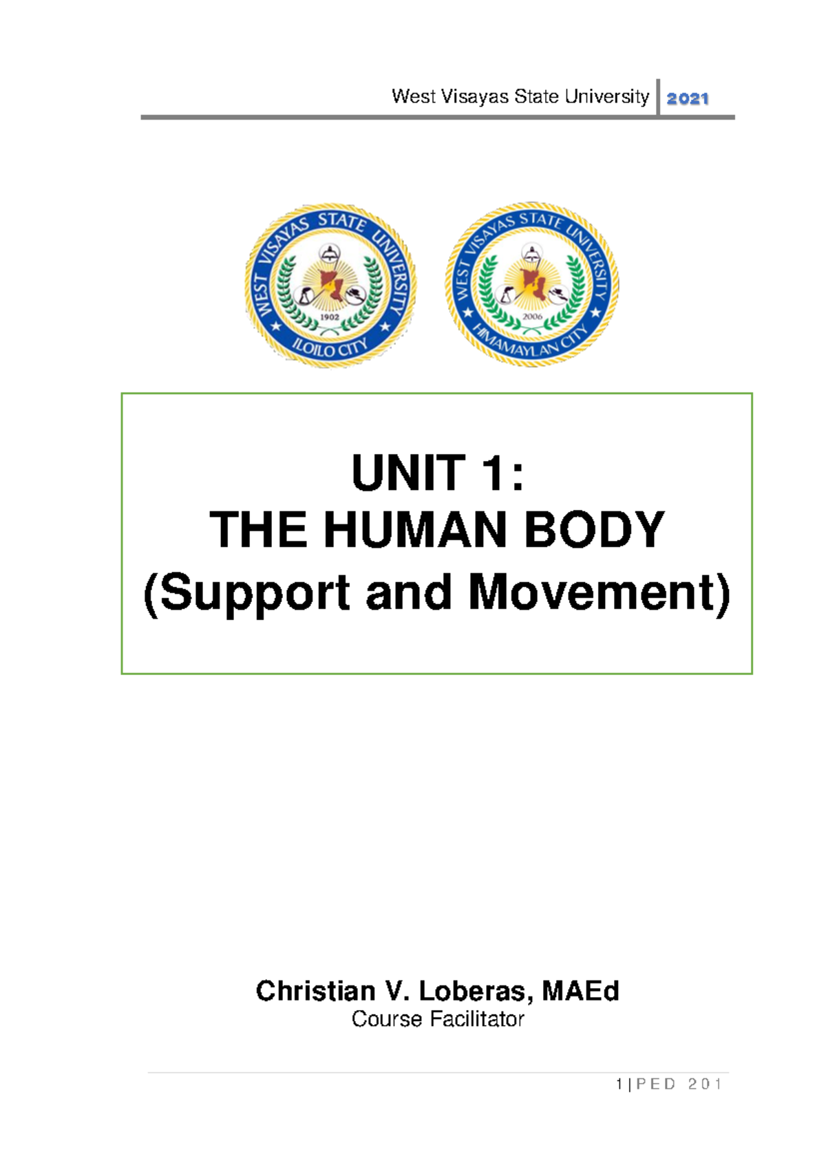 PED 201 Unit 1 Lecture Notes - The Human Body Overview - Studocu