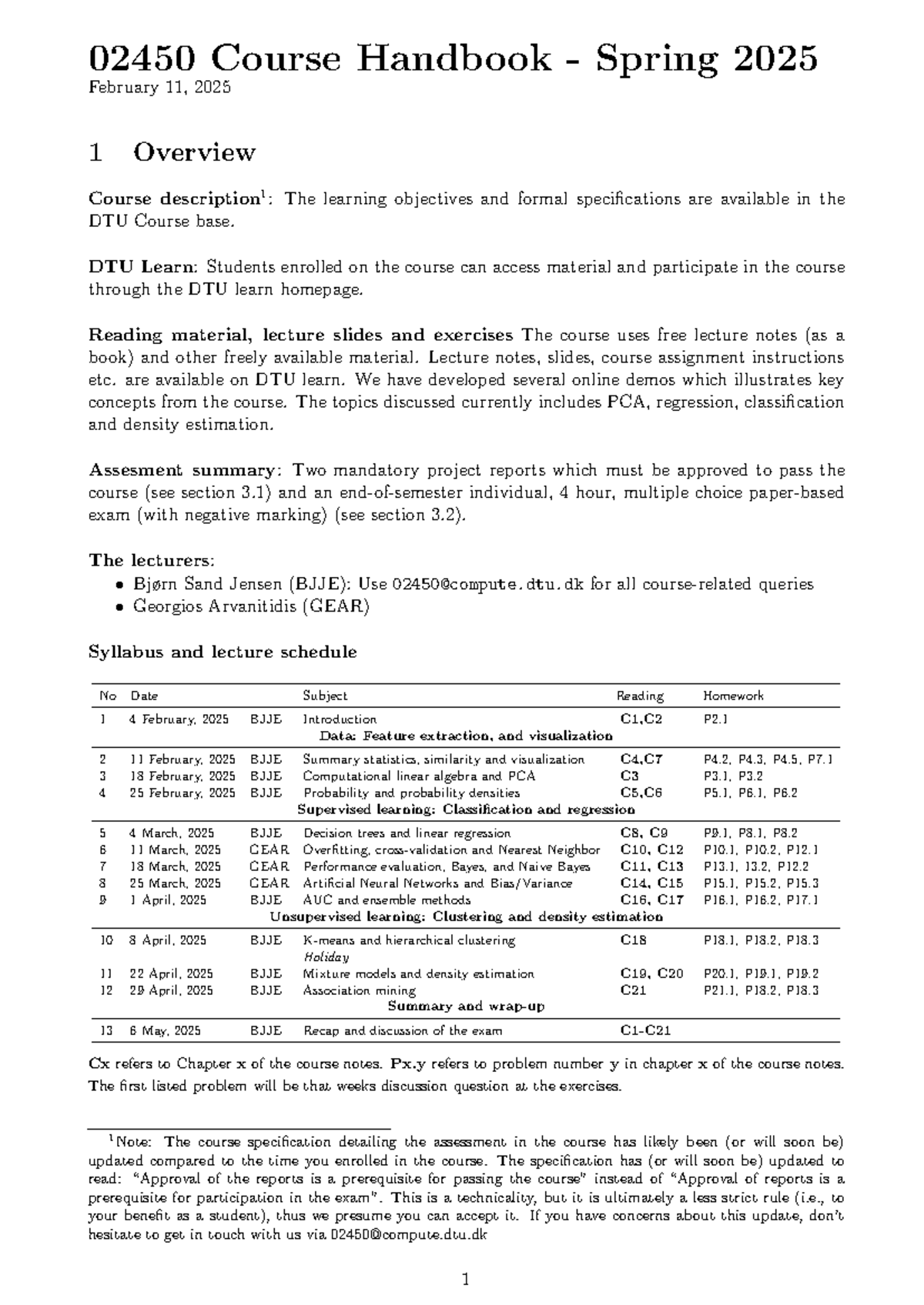 02450 Course Handbook: Spring 2025 Overview and Assessment Details ...