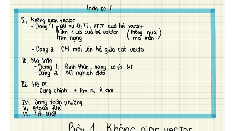 Toán CC 1: Lý thuyết không gian vector và ma trận - Studocu