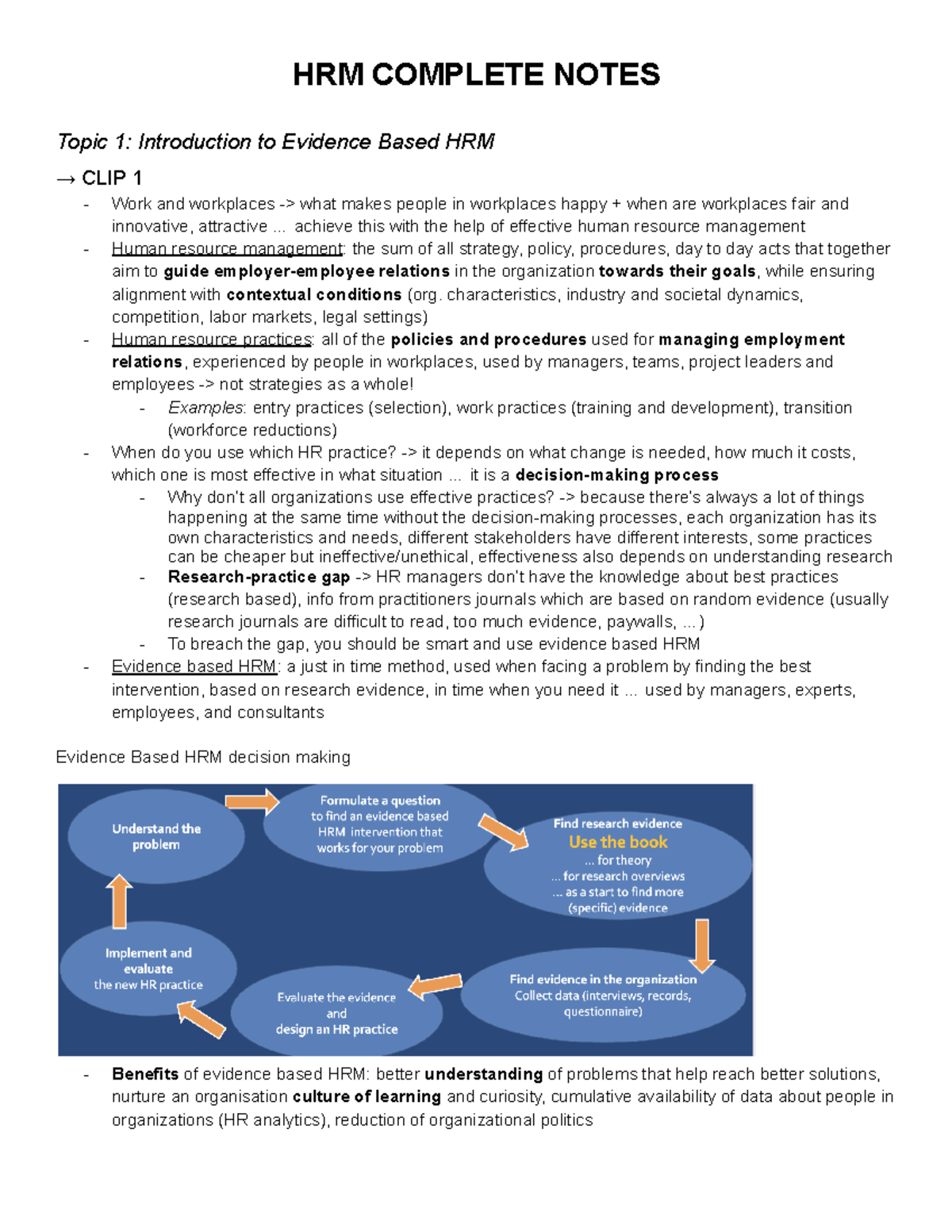 Human Resource Management (HRM) Evidence-Based Notes for Course HRM101 ...
