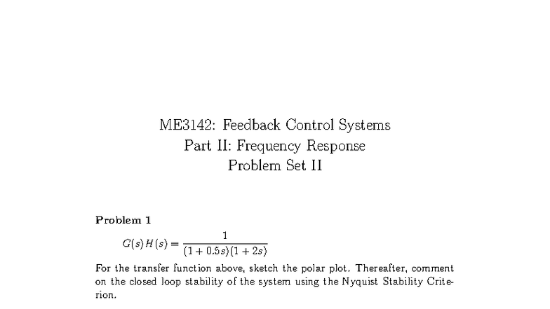 ME3142: Feedback Control Systems II - Polar Plot & Stability Analysis ...