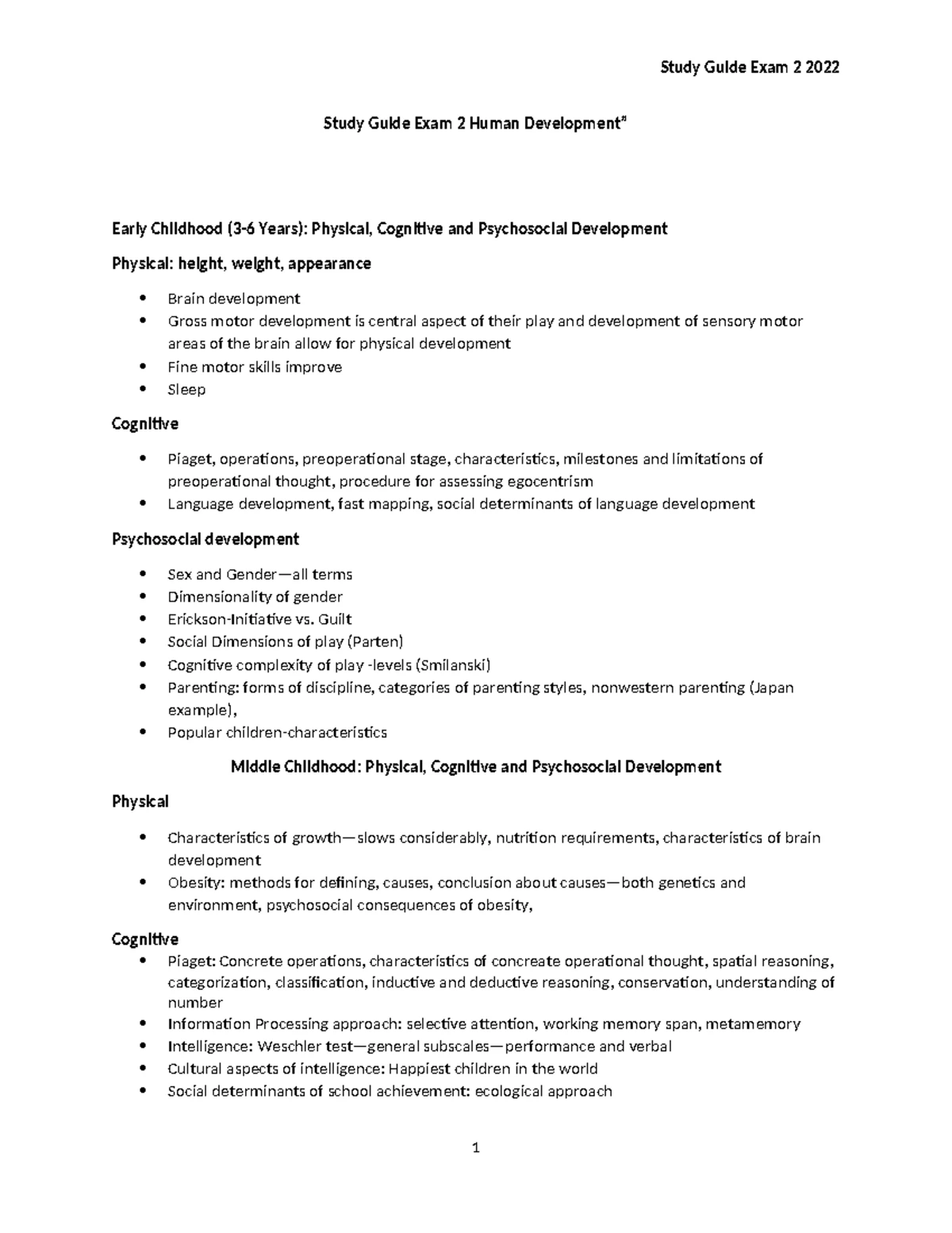 Study Guide for Exam 2: Human Development (HD 101) - Studocu