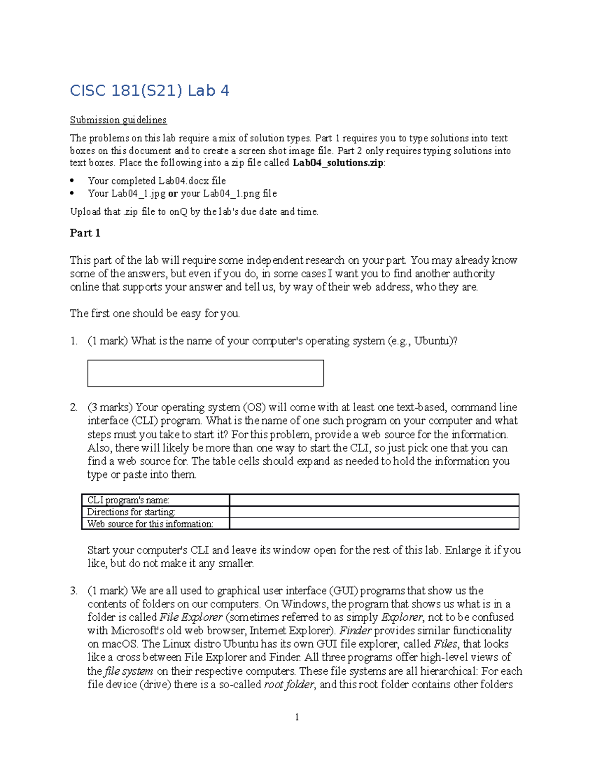 CISC181 Lab 04 Final Assignment - Solutions and Guidelines - Studocu