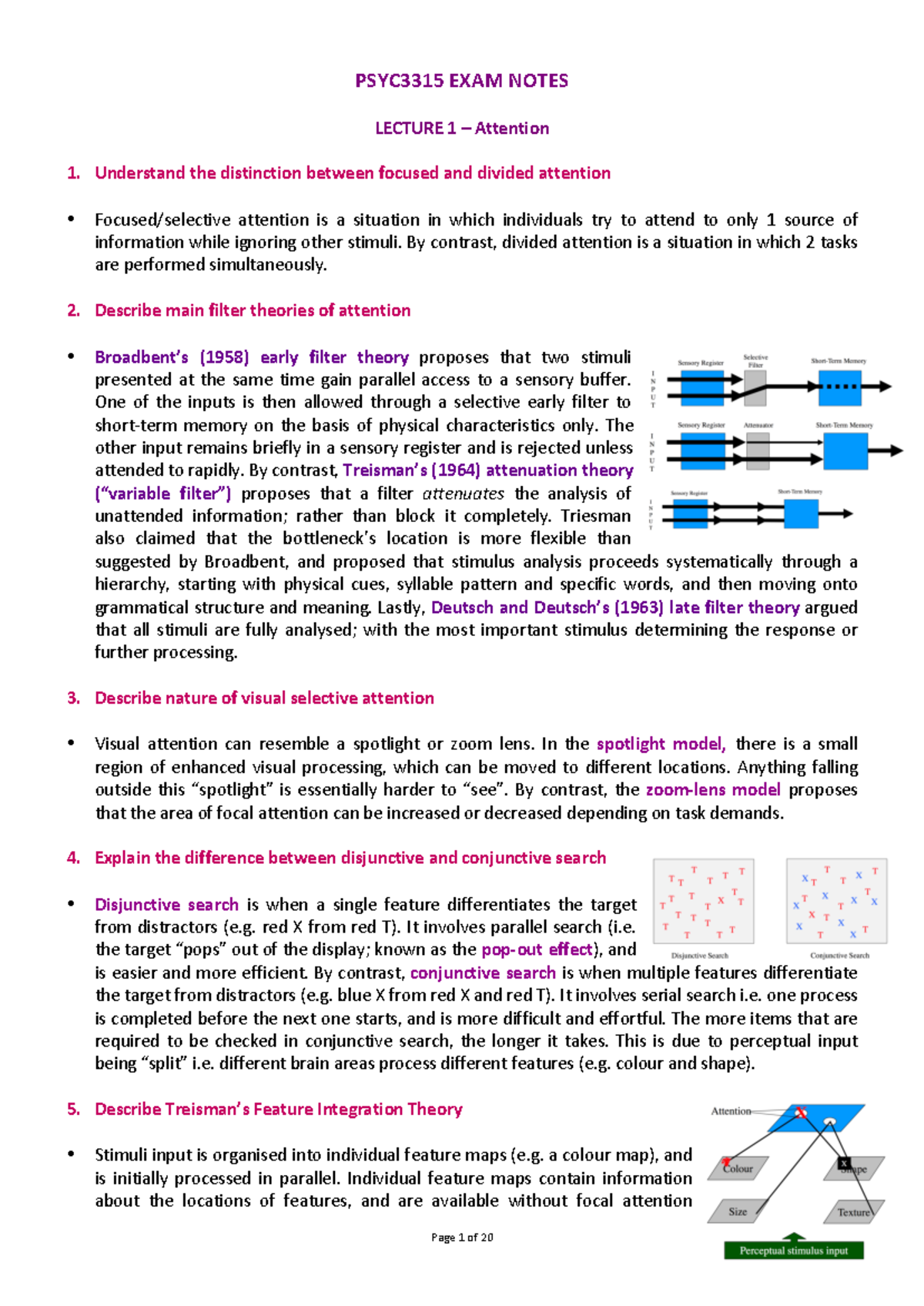 PSYC3315: Comprehensive Exam Notes on Attention & Memory Concepts - Studocu
