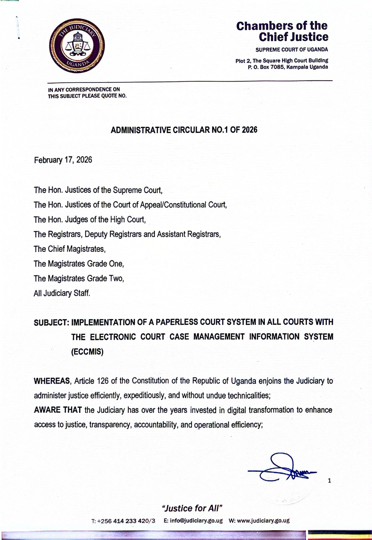 Administrative Circular No. 1 of 2026: Paperless Court System ...
