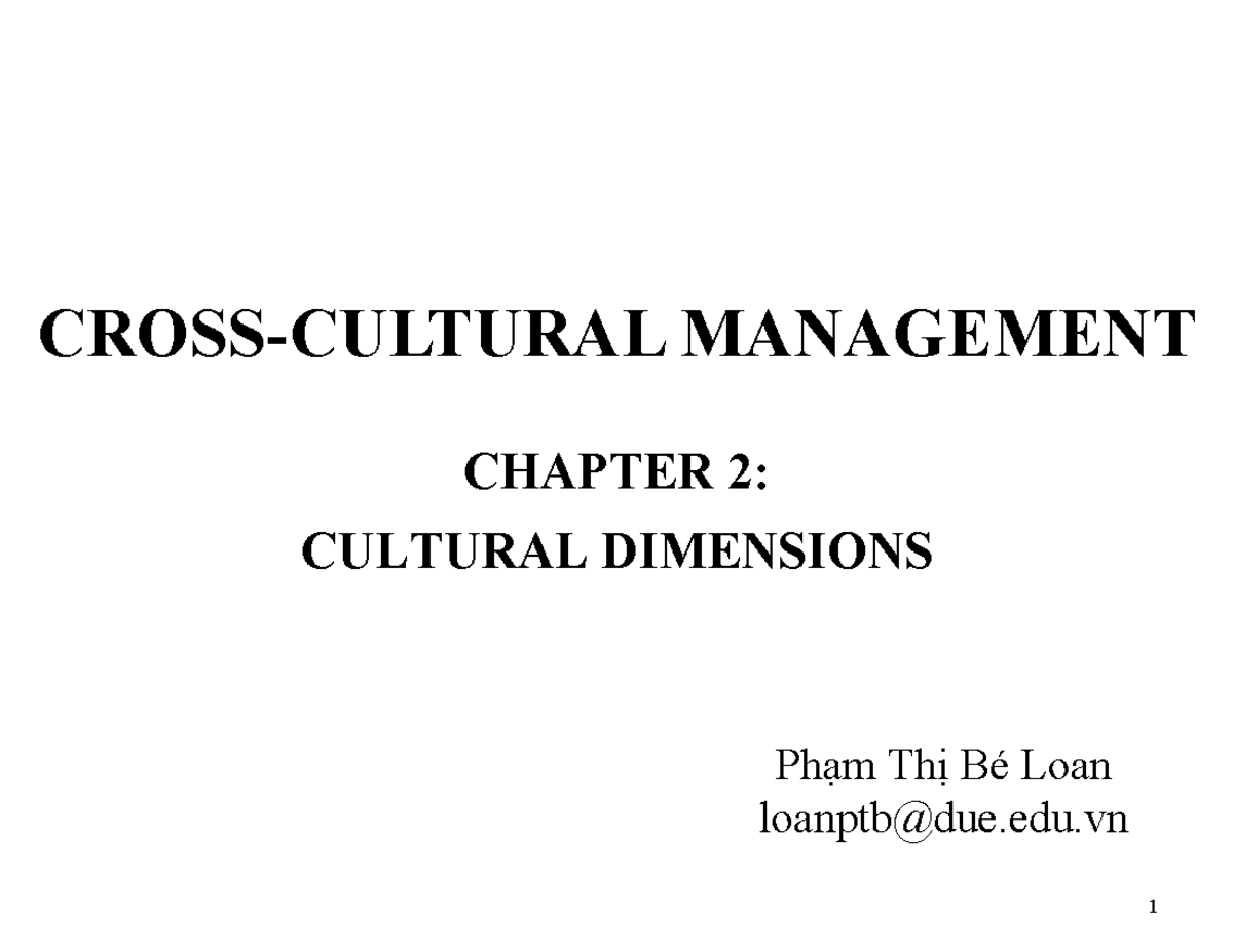 MANAGEMENT ST-3: Chapter 2 - Cultural Dimensions Analysis - Studocu