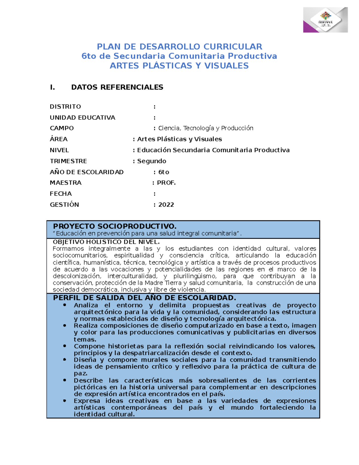 PDC ART 6TO SEC - Plan de Desarrollo Curricular en Artes Visuales - Studocu