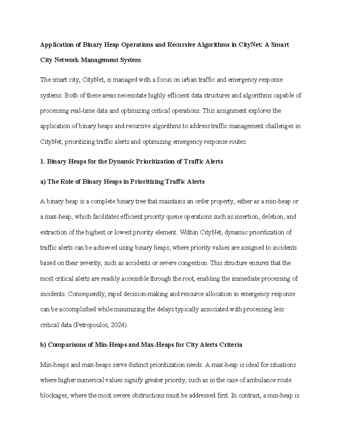 CS 3303-01 Unit 5 Assignment: Binary Heaps & Recursion in CityNet ...