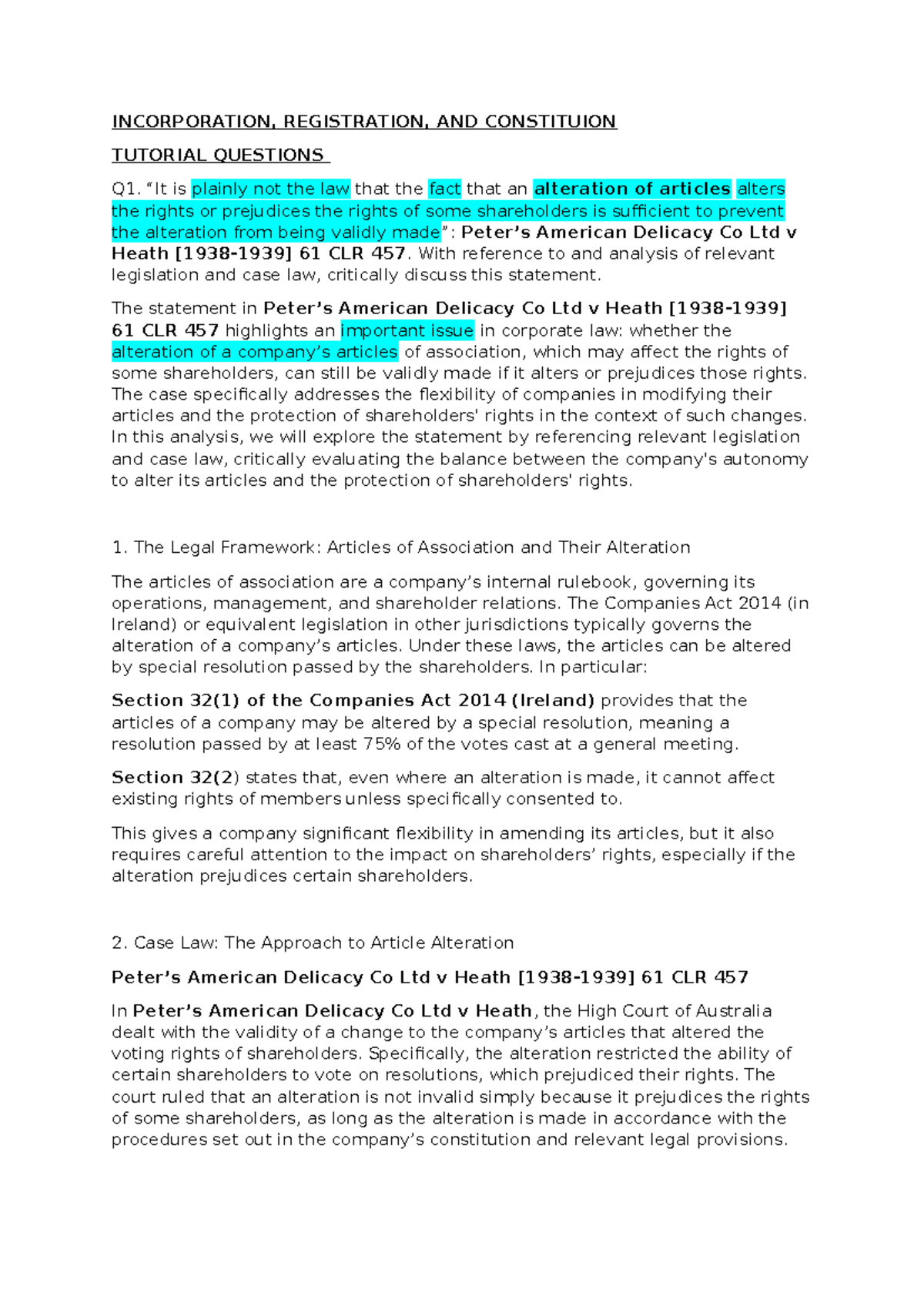 **Corporate Law Tutorial: Analysis of Articles Alteration & Section 31 ...