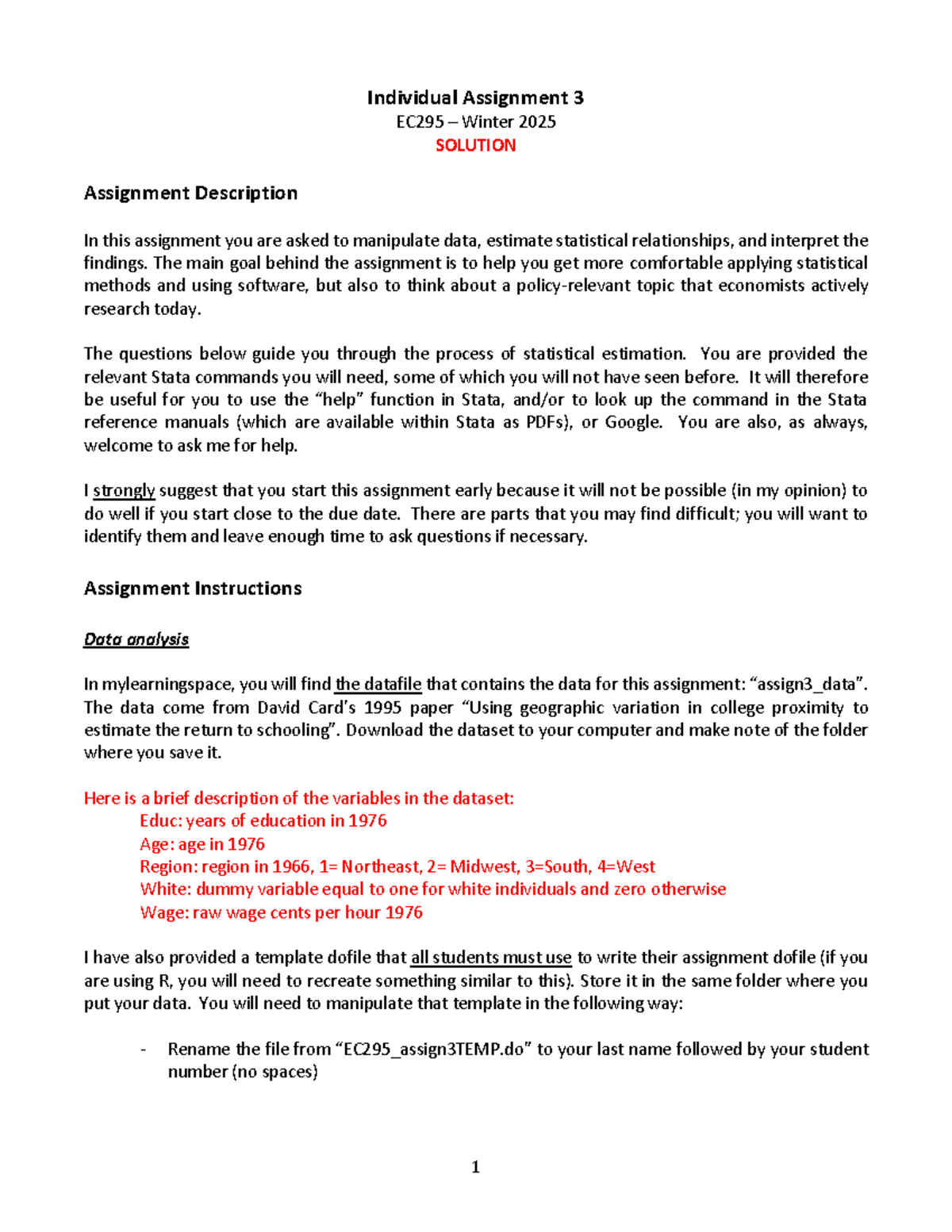 Individual Assignment 3 EC295 Winter 2025: Data Analysis & Stata ...