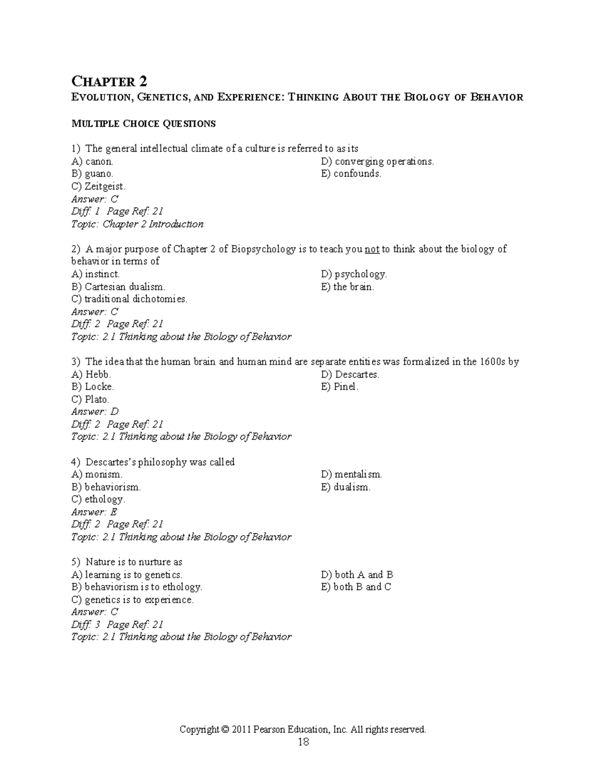 CH2 TB Pinel: Multiple Choice Questions on Evolution, Genetics, and ...