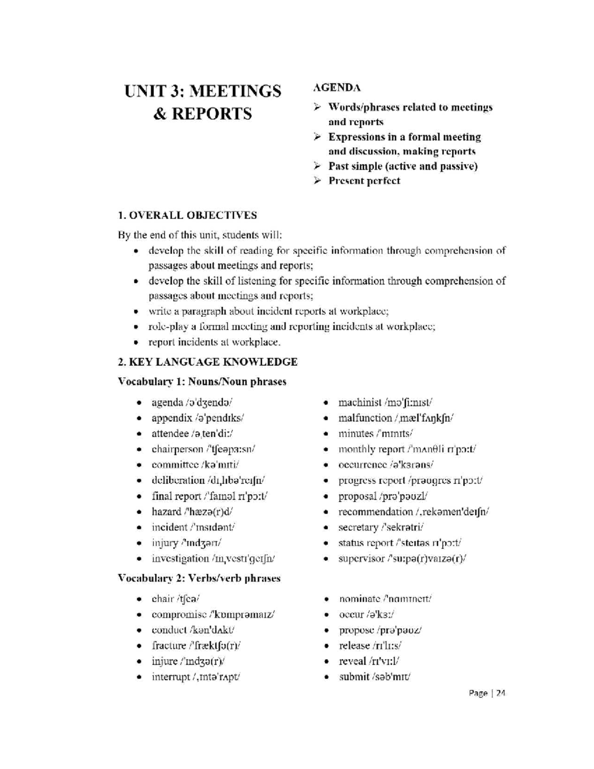Unit 3: Meetings Agenda & Reports - Skills for Effective Communication ...